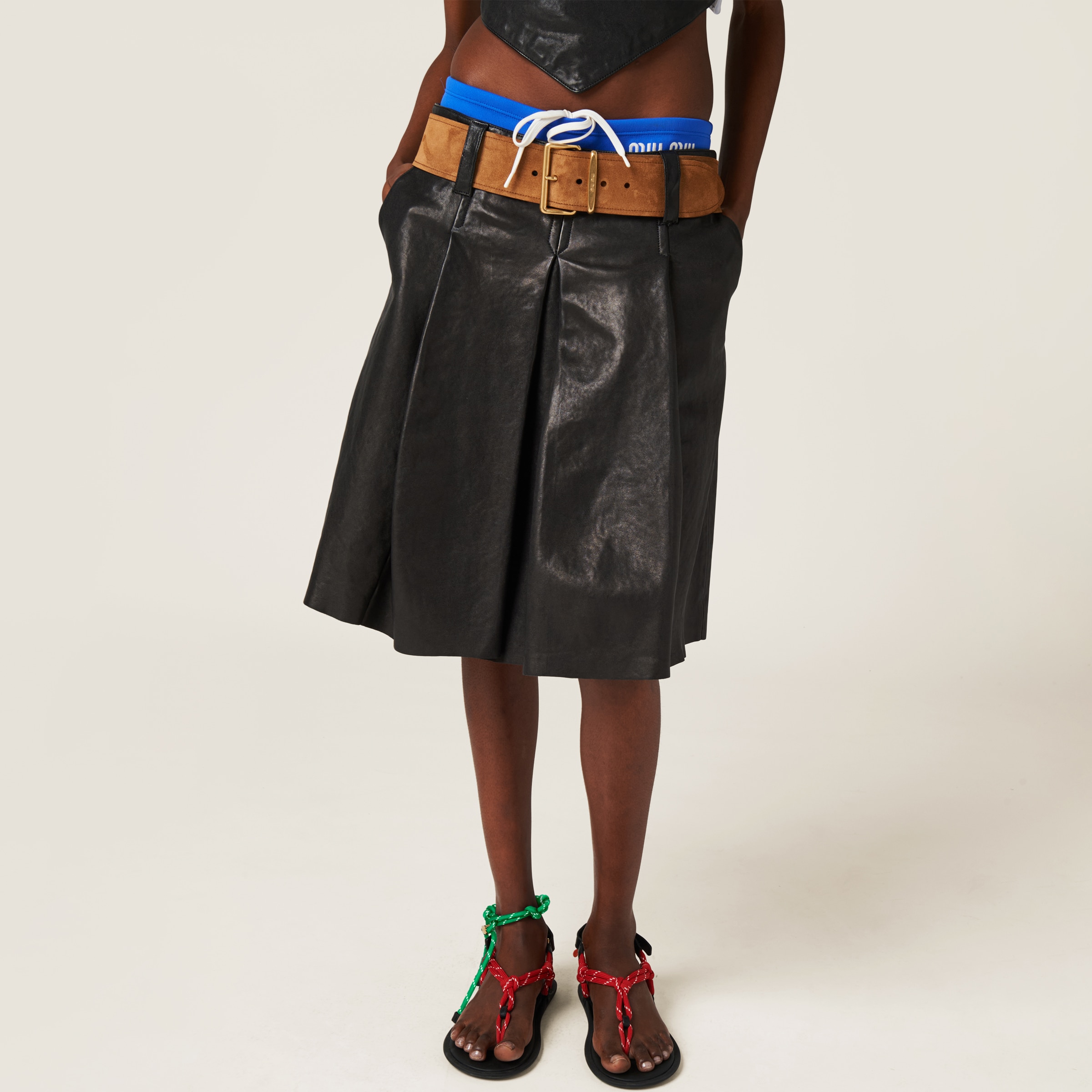 Shop Miumiu Nappa Leather Skirt In Black