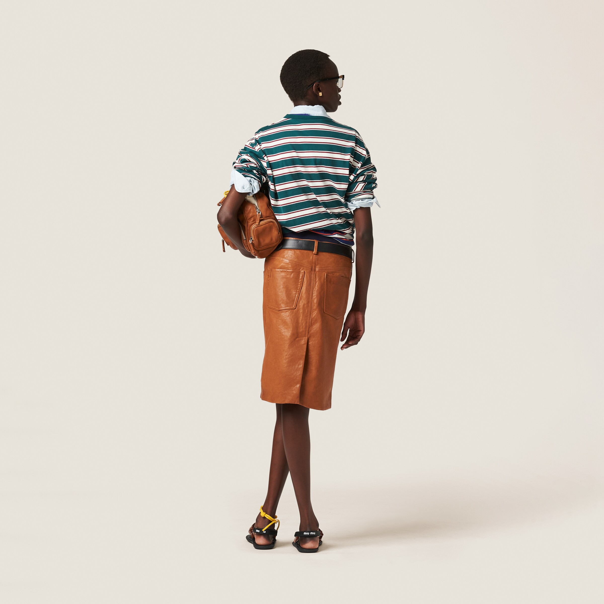 Miu Miu Nappa Leather Skirt In Caramel