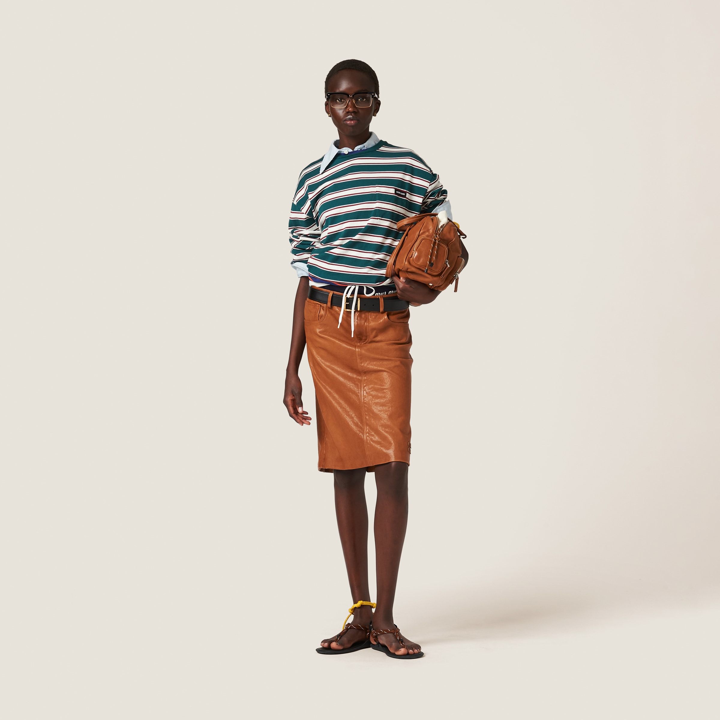 Miu Miu Nappa Leather Skirt In Caramel