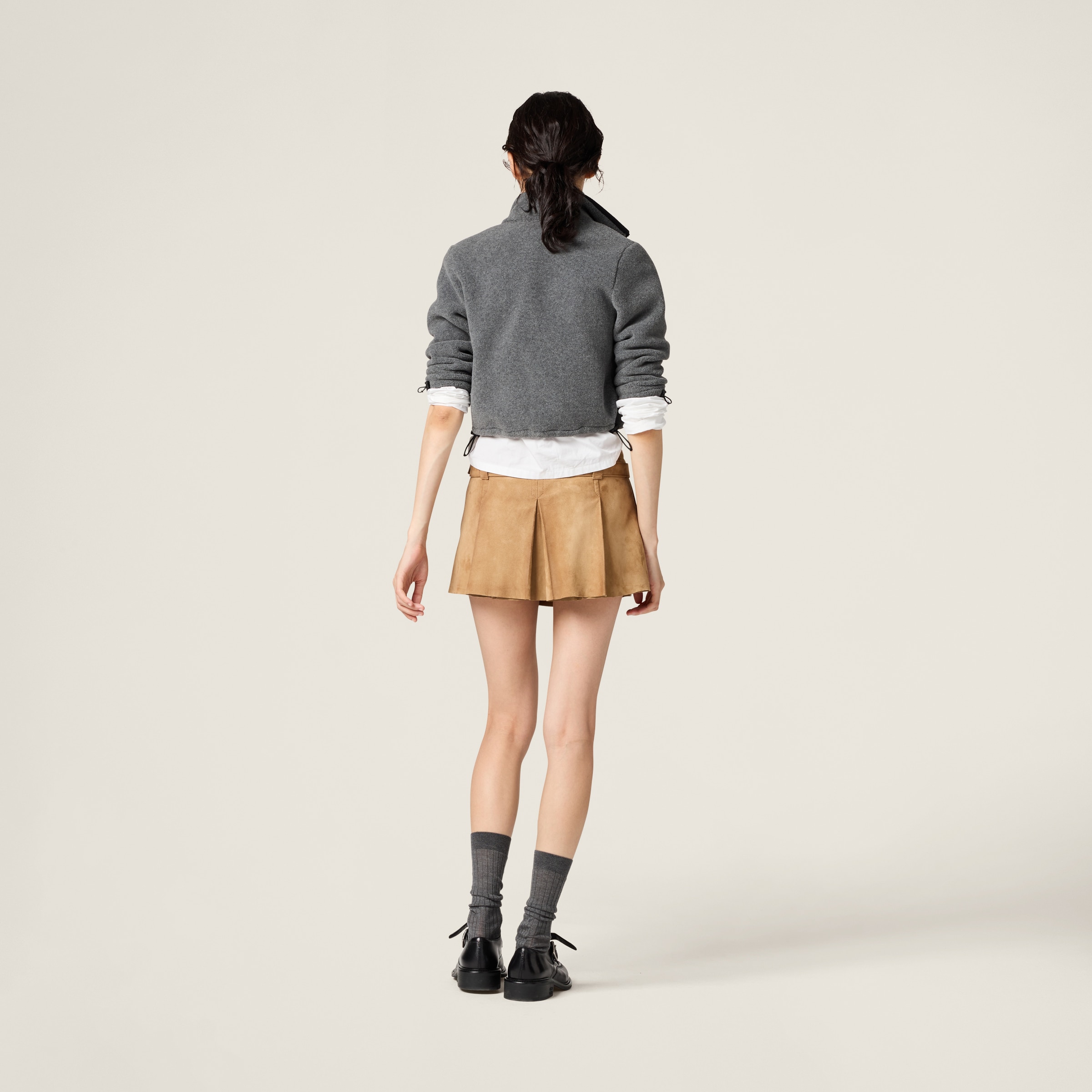 Maple Brown Pleated Suede Skirt | Miu Miu