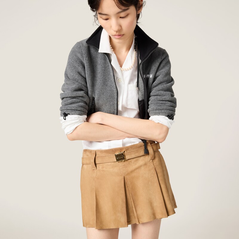 Gonna in camoscio a pieghe