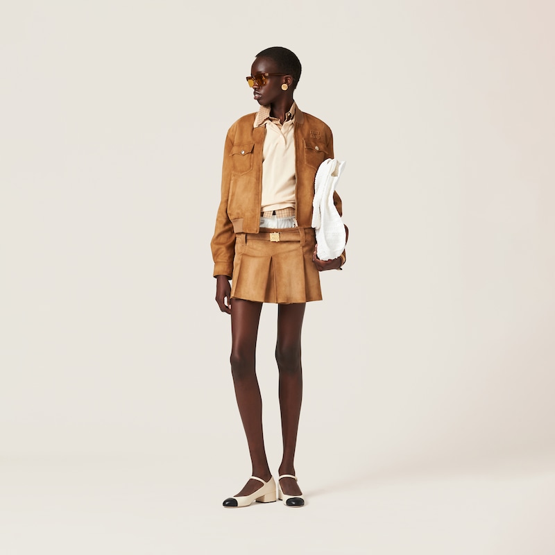 Gonna in camoscio a pieghe