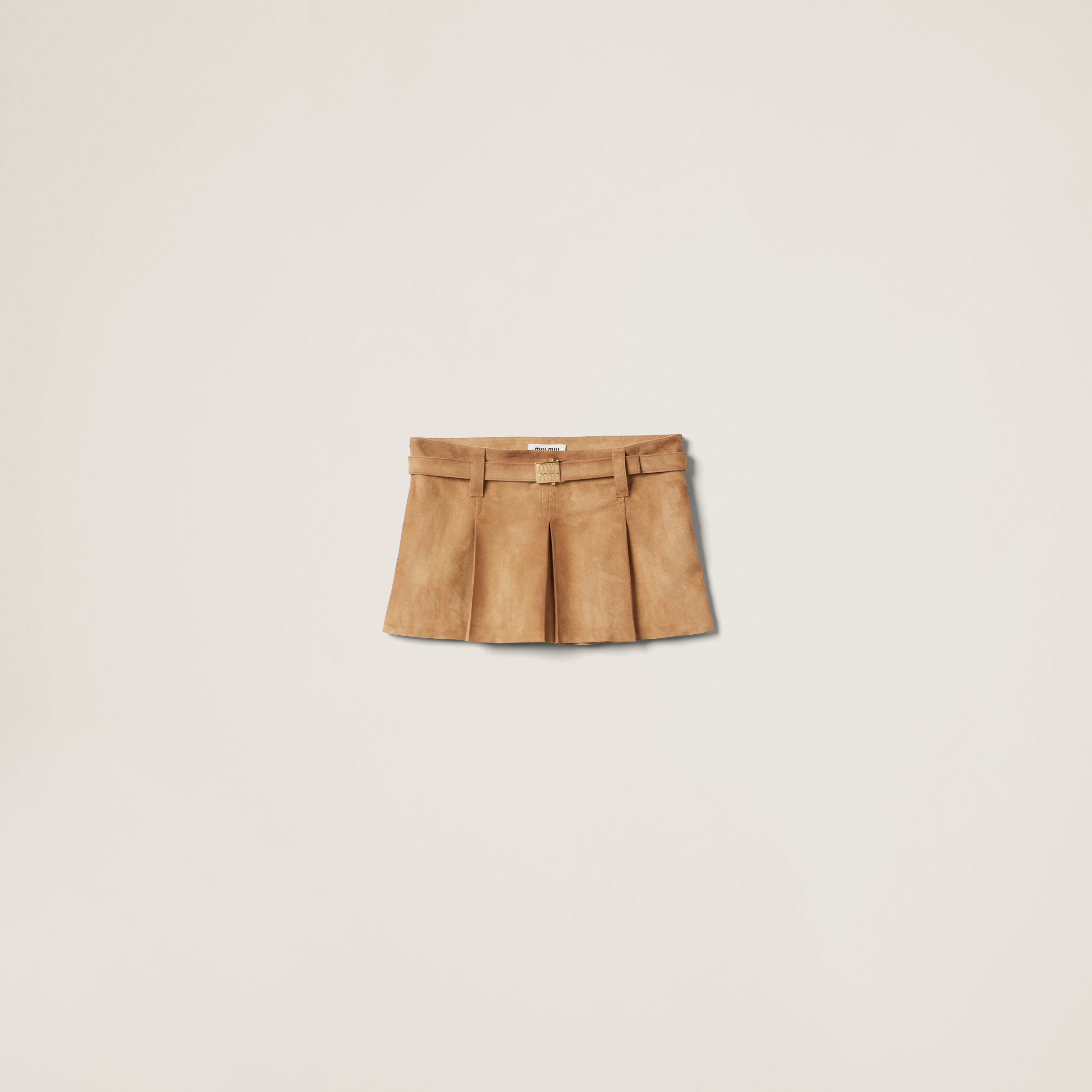 Miumiu Pleated Suede Skirt In Maple Brown