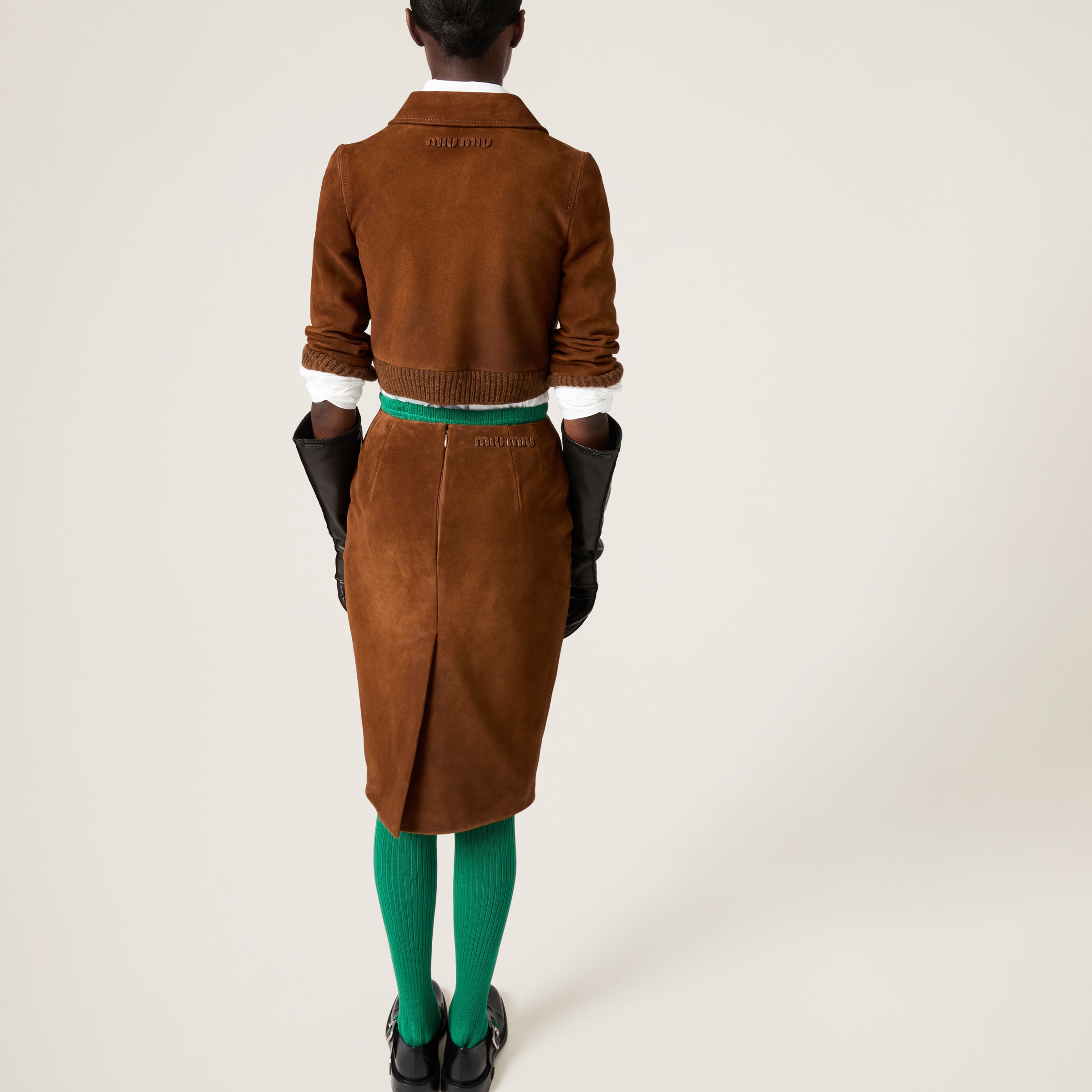Miu Miu Suede Skirt In Hazelnut