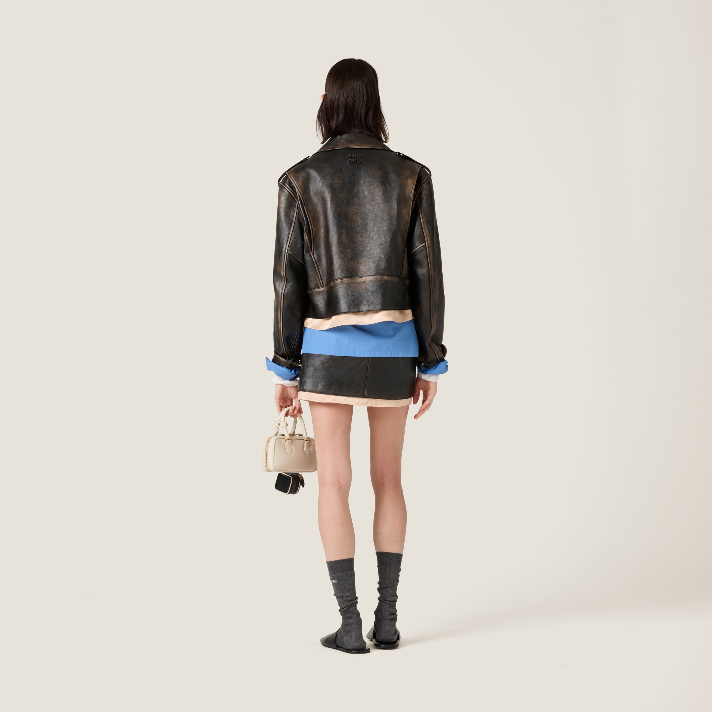 Miu Miu Nappa Leather Skirt In Mustard/black