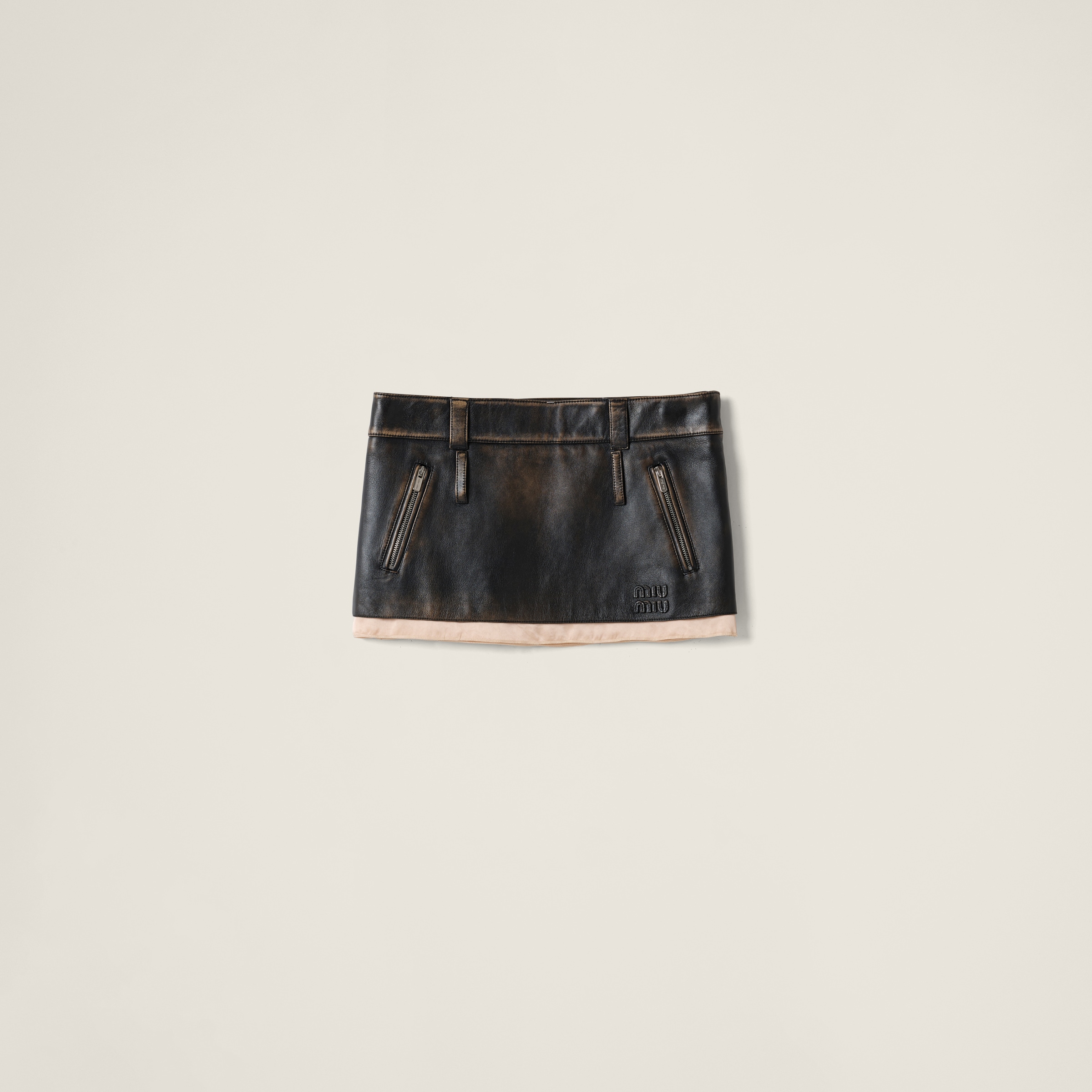 Miu Miu Nappa Leather Skirt In Mustard/black
