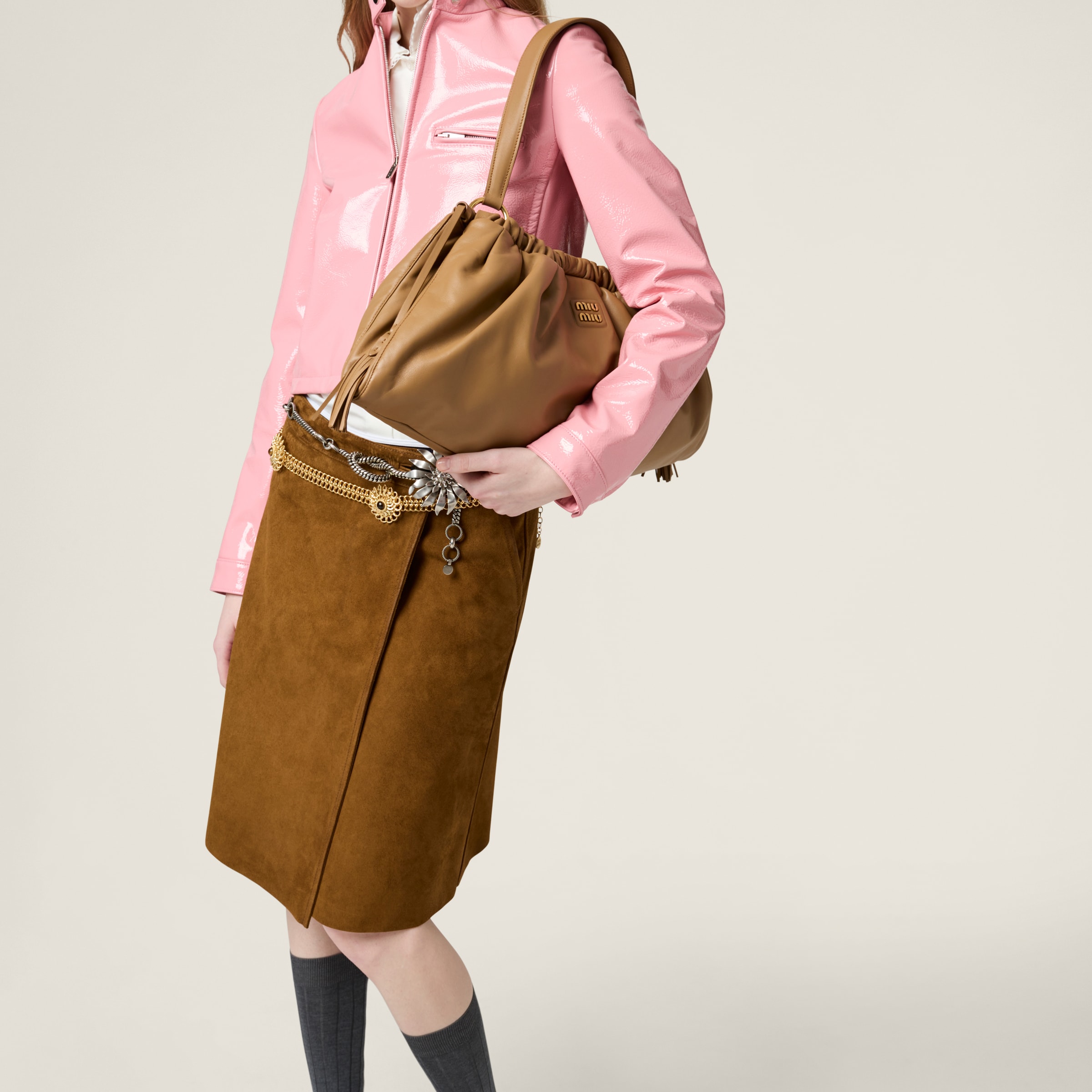 Miu Miu Suede Wraparound Skirt In Olive Green