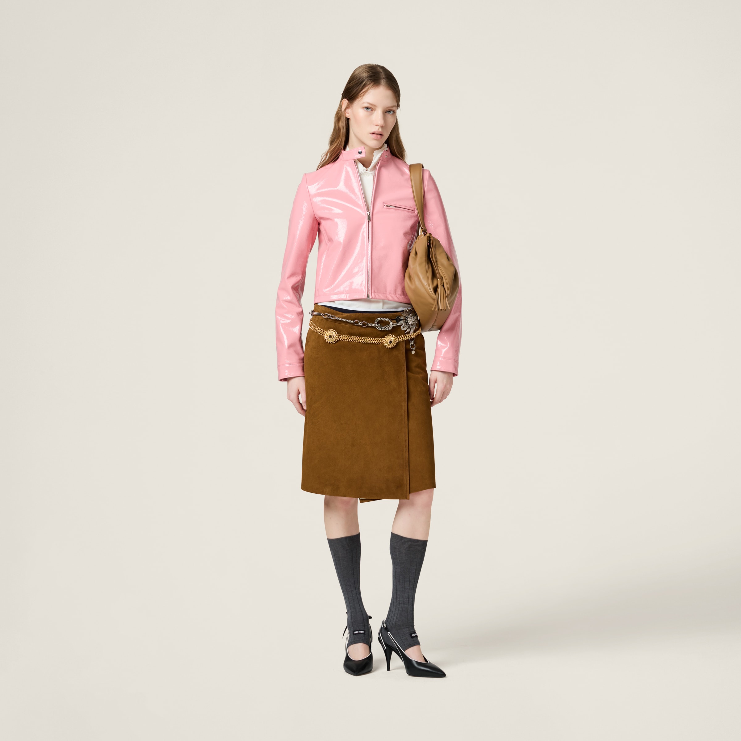 Miu Miu Suede Wraparound Skirt In Olive Green
