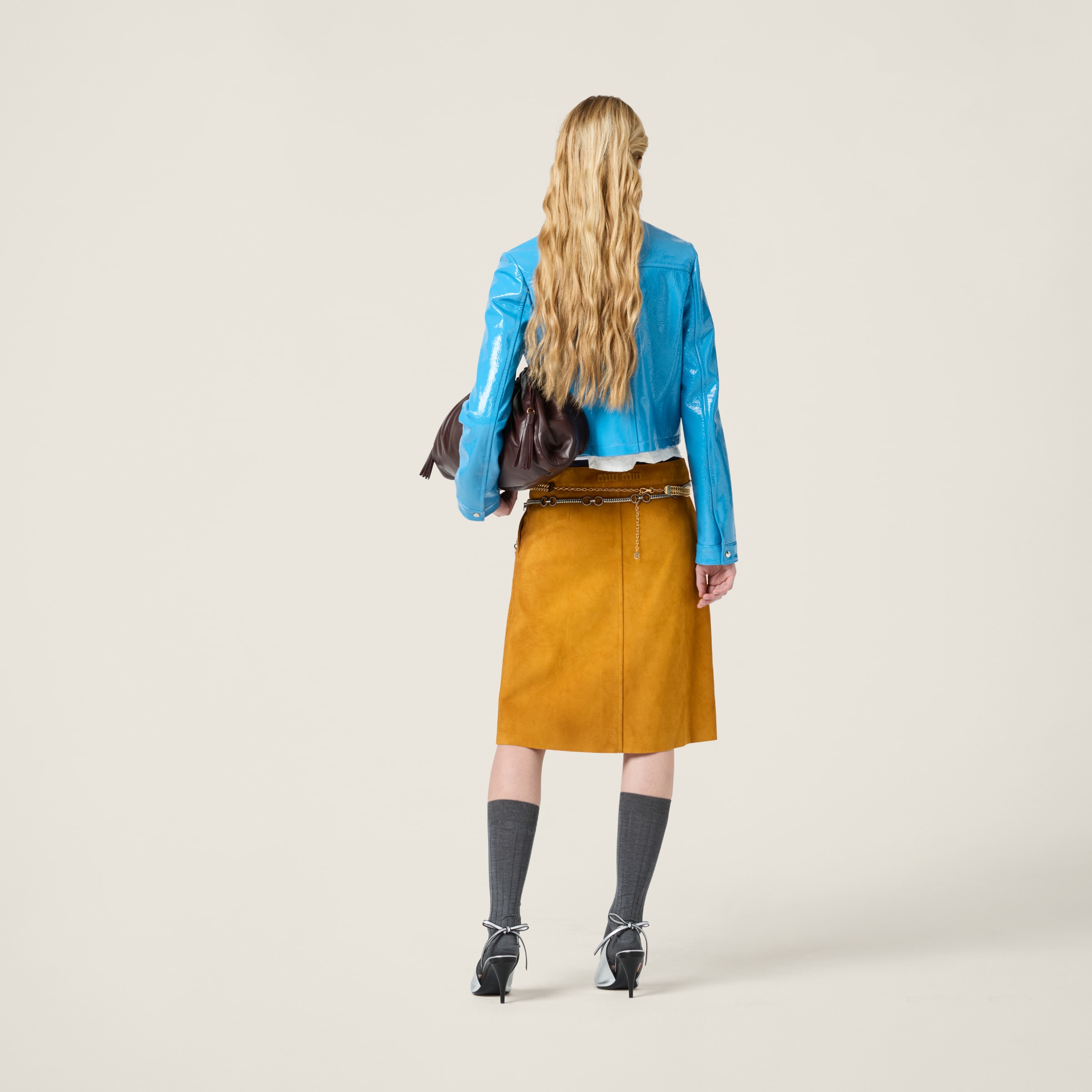 Miu Miu Suede Wraparound Skirt In Whiskey