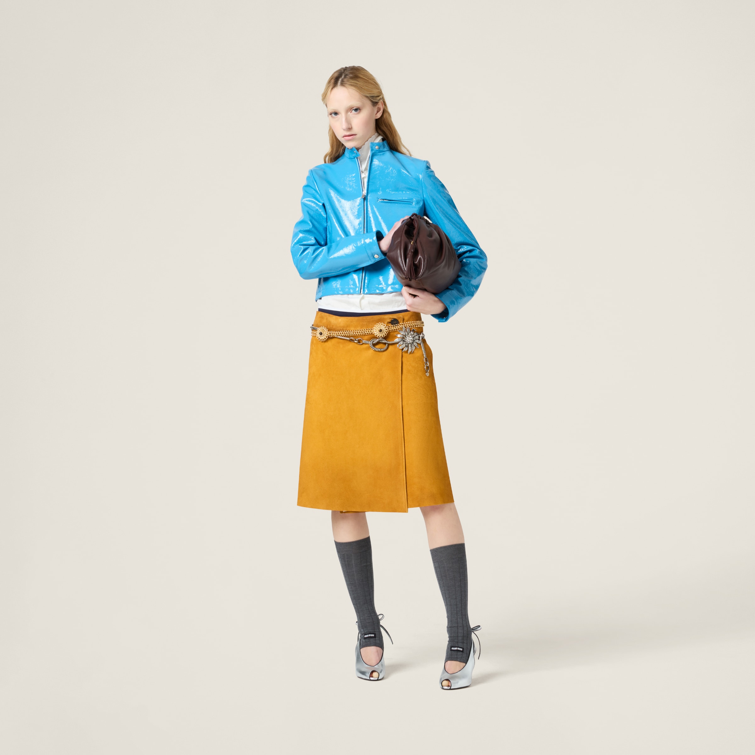 Miu Miu Suede Wraparound Skirt In Whiskey