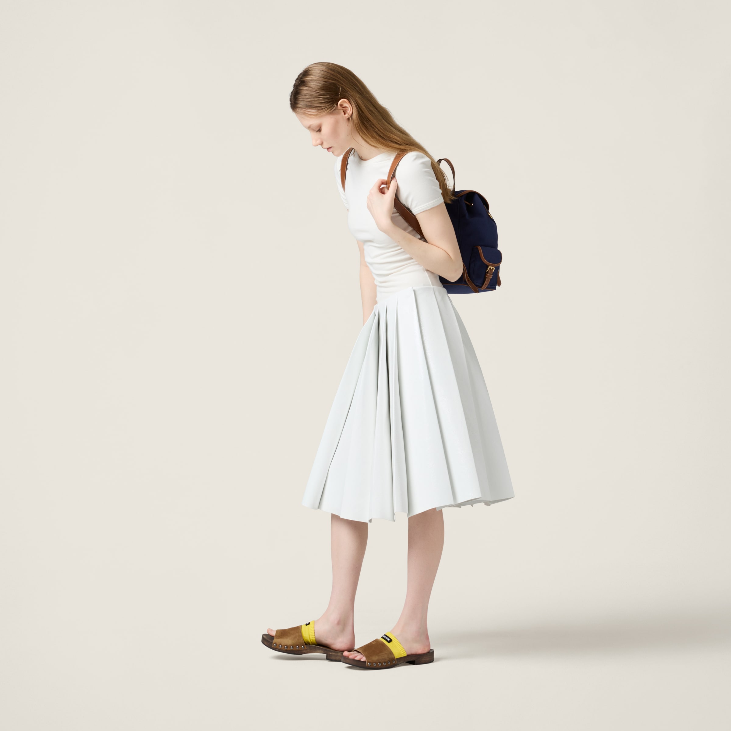 Miu Miu Pleated Naplak Skirt In White