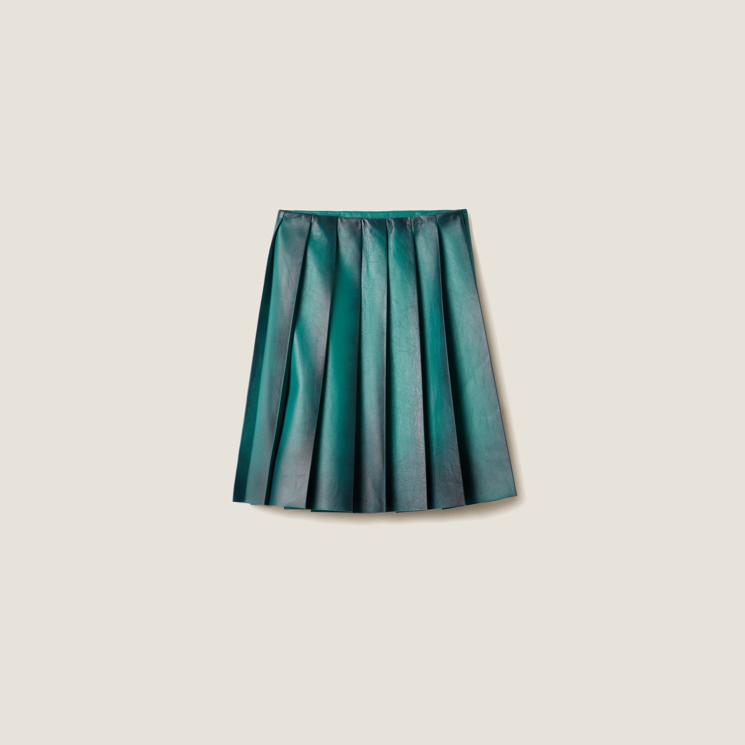 Miu Miu Pleated Nappa Leather Skirt In Absinthe