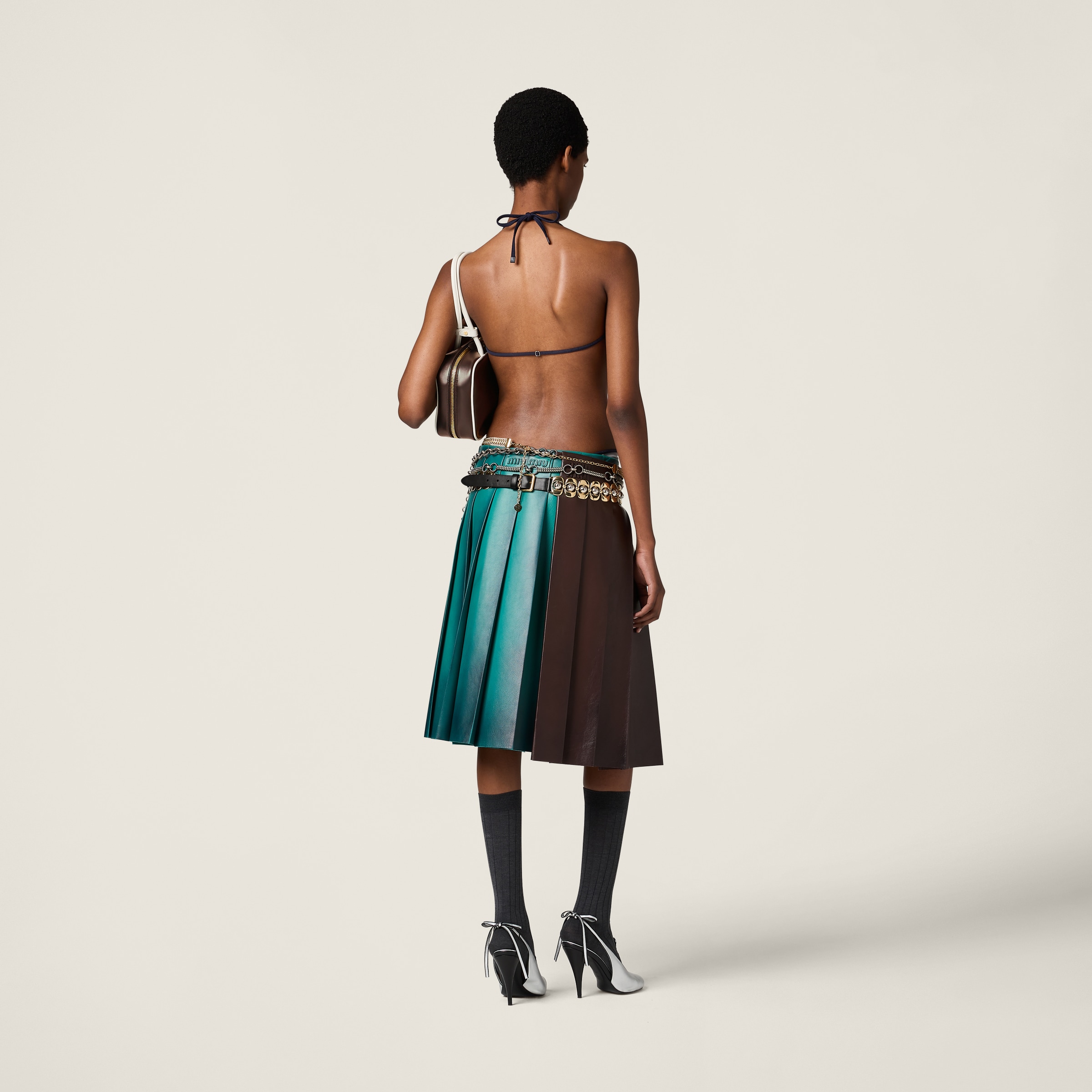 MIU MIU PLEATED NAPPA LEATHER SKIRT