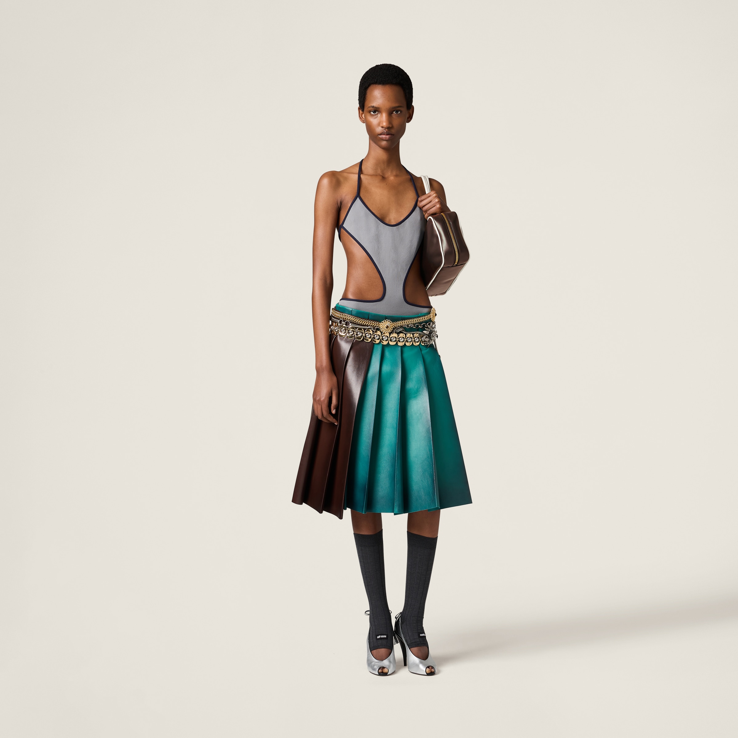 MIU MIU PLEATED NAPPA LEATHER SKIRT