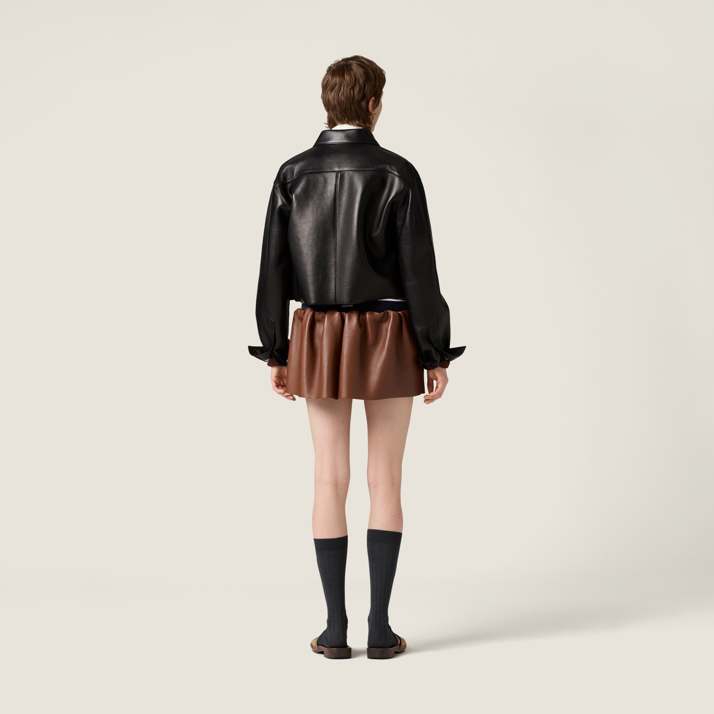 Miu Miu Plongé Nappa Leather Miniskirt In Brown