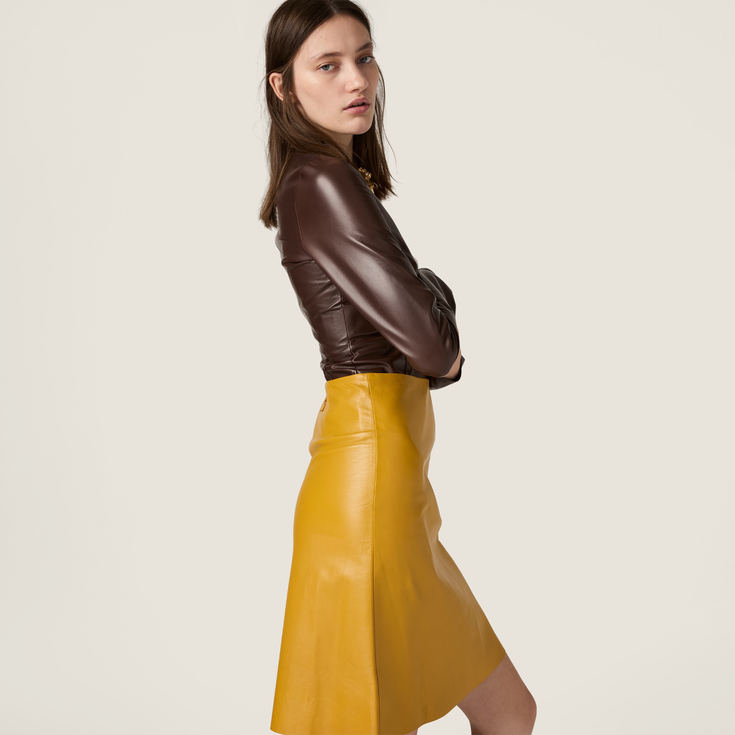 Miu Miu Nappa Leather Skirt In Yellow