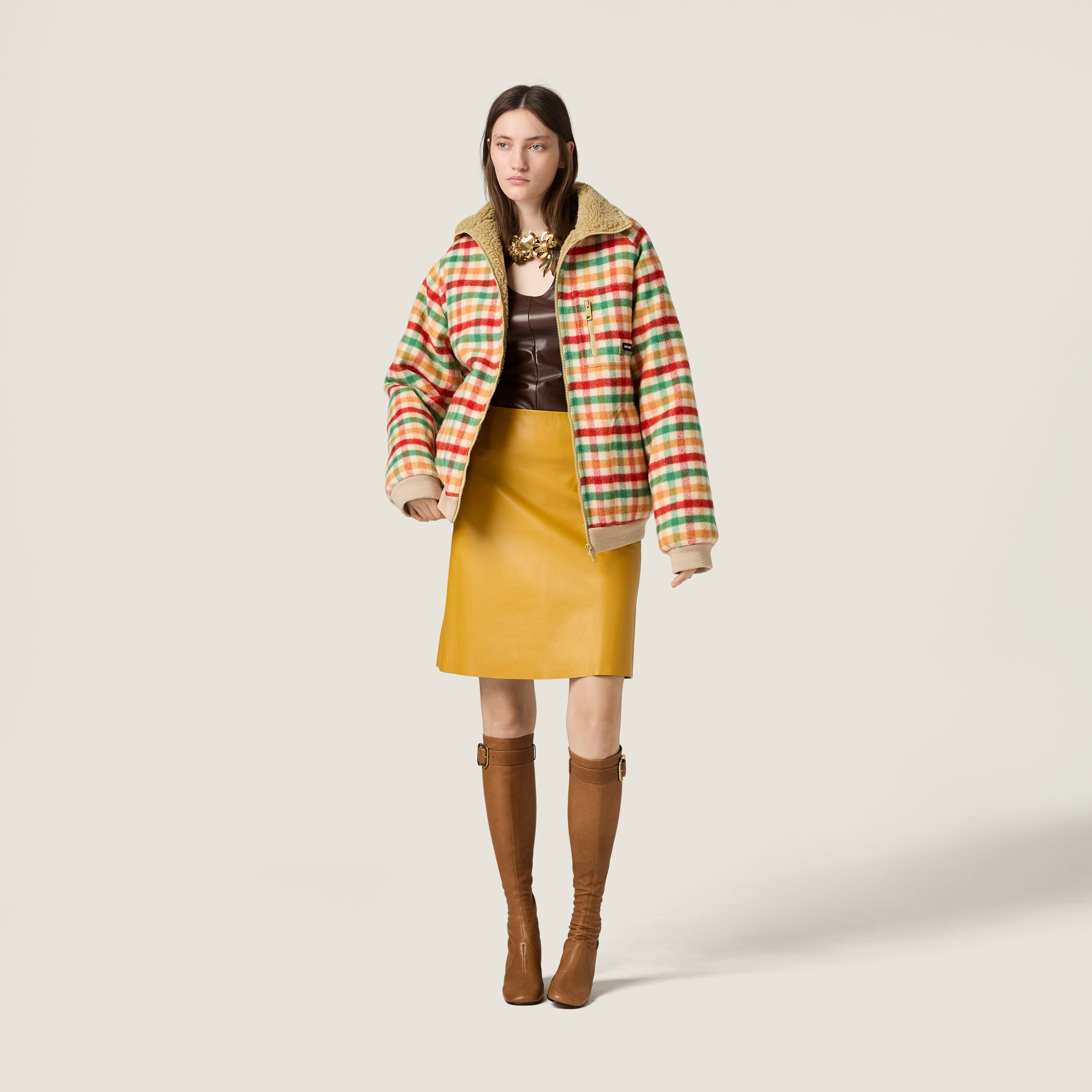 Miu Miu Nappa Leather Skirt In Yellow