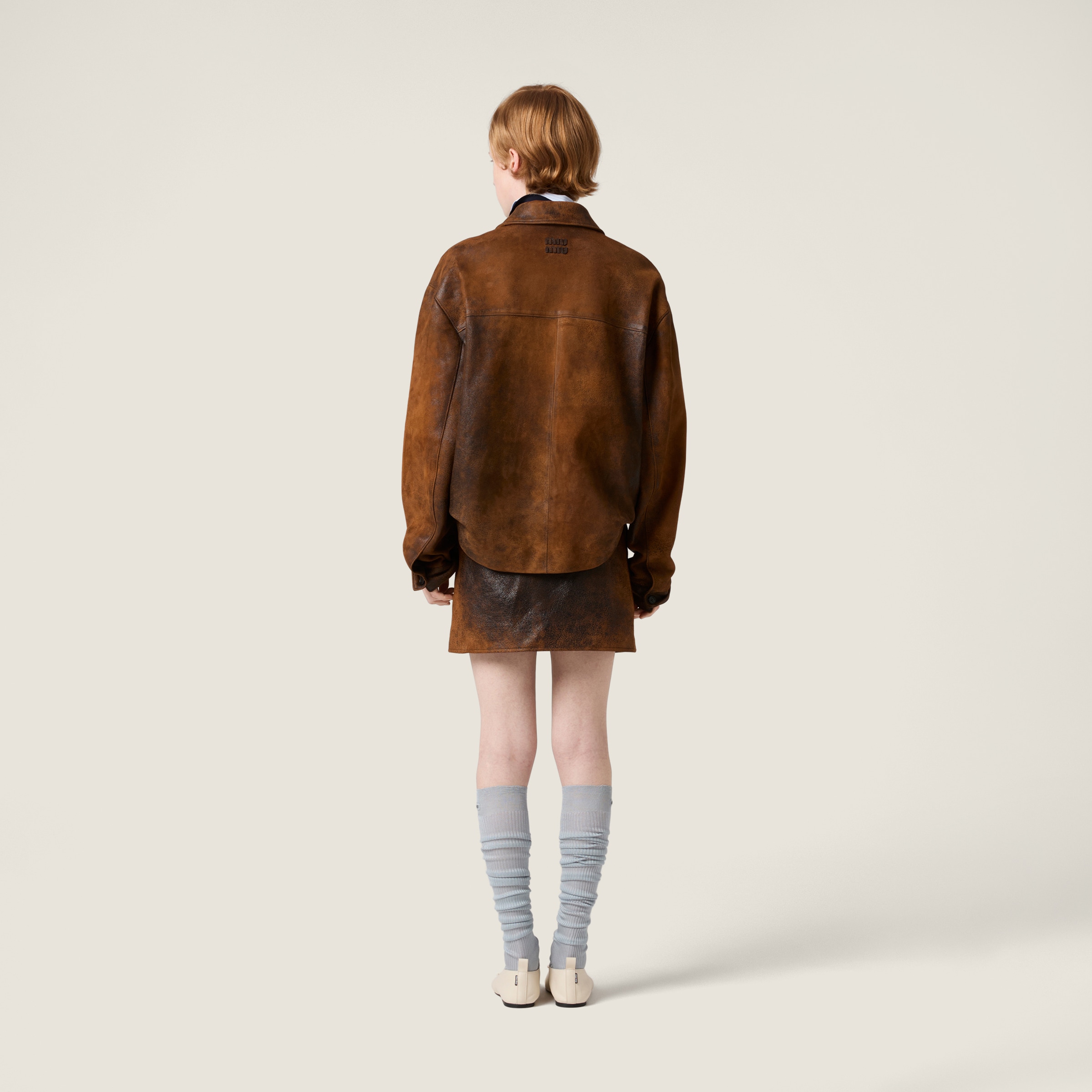 Miu Miu Waxed Suede Leather Mini-skirt In Brown