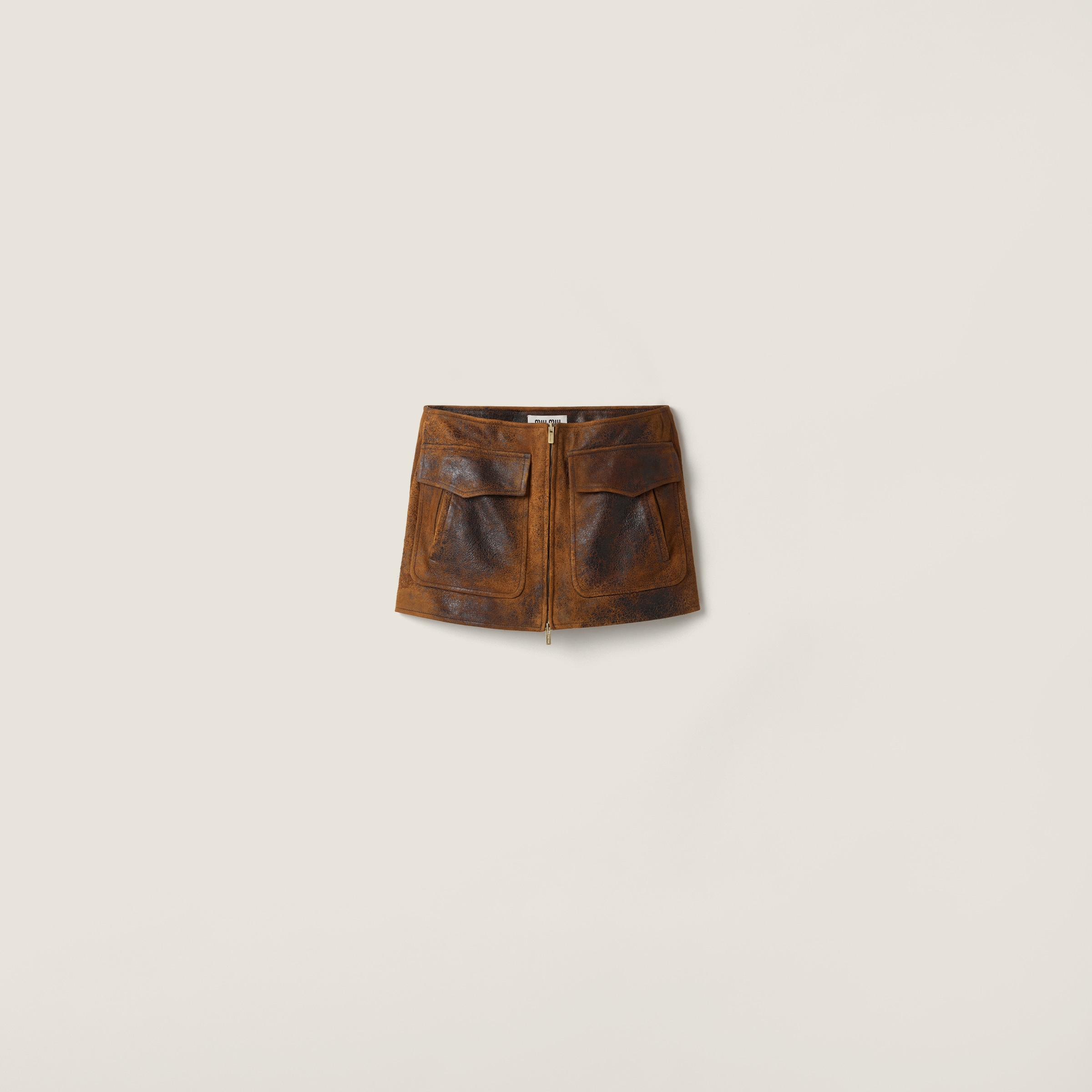 Miu Miu Waxed Suede Leather Mini-skirt In Brown