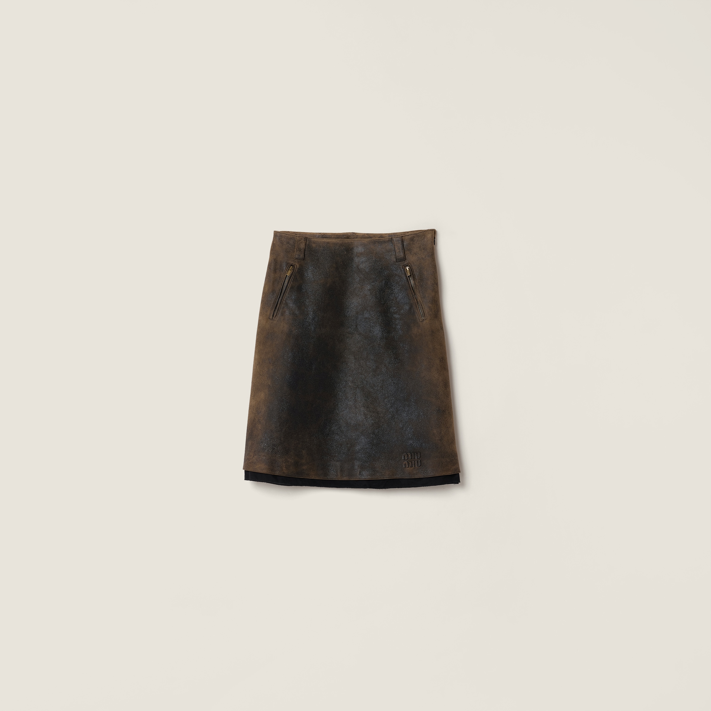 Miu Miu Waxed Suede Leather Skirt In Black