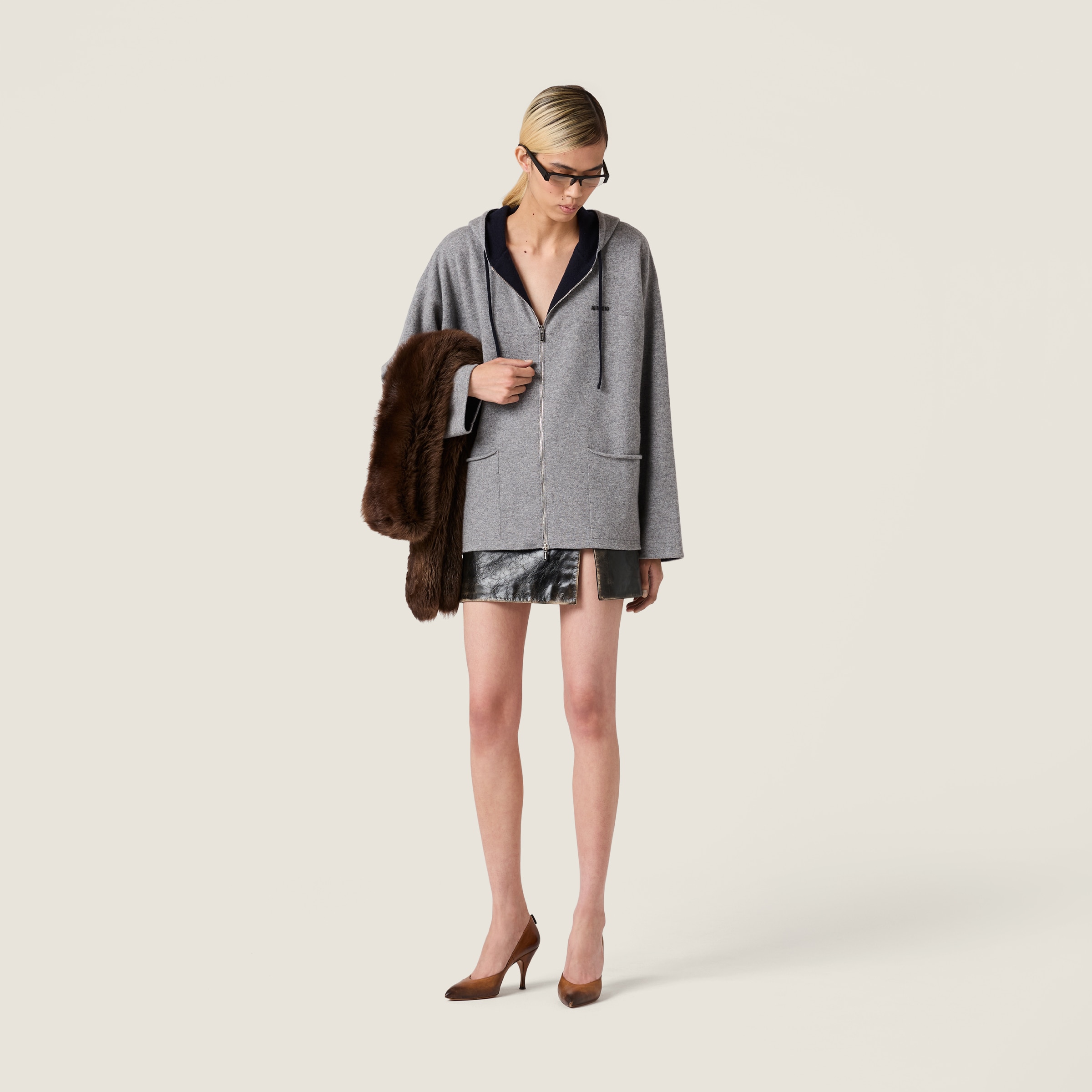 Black Leather Miniskirt | Miu Miu