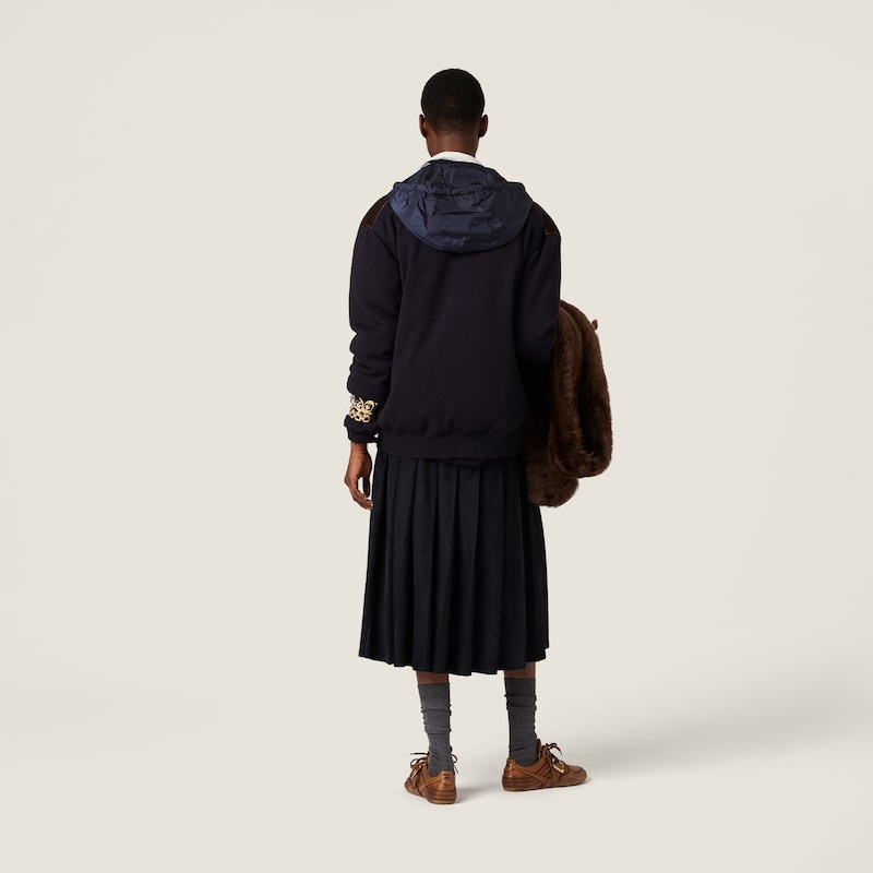 Pleated waxed suede skirt