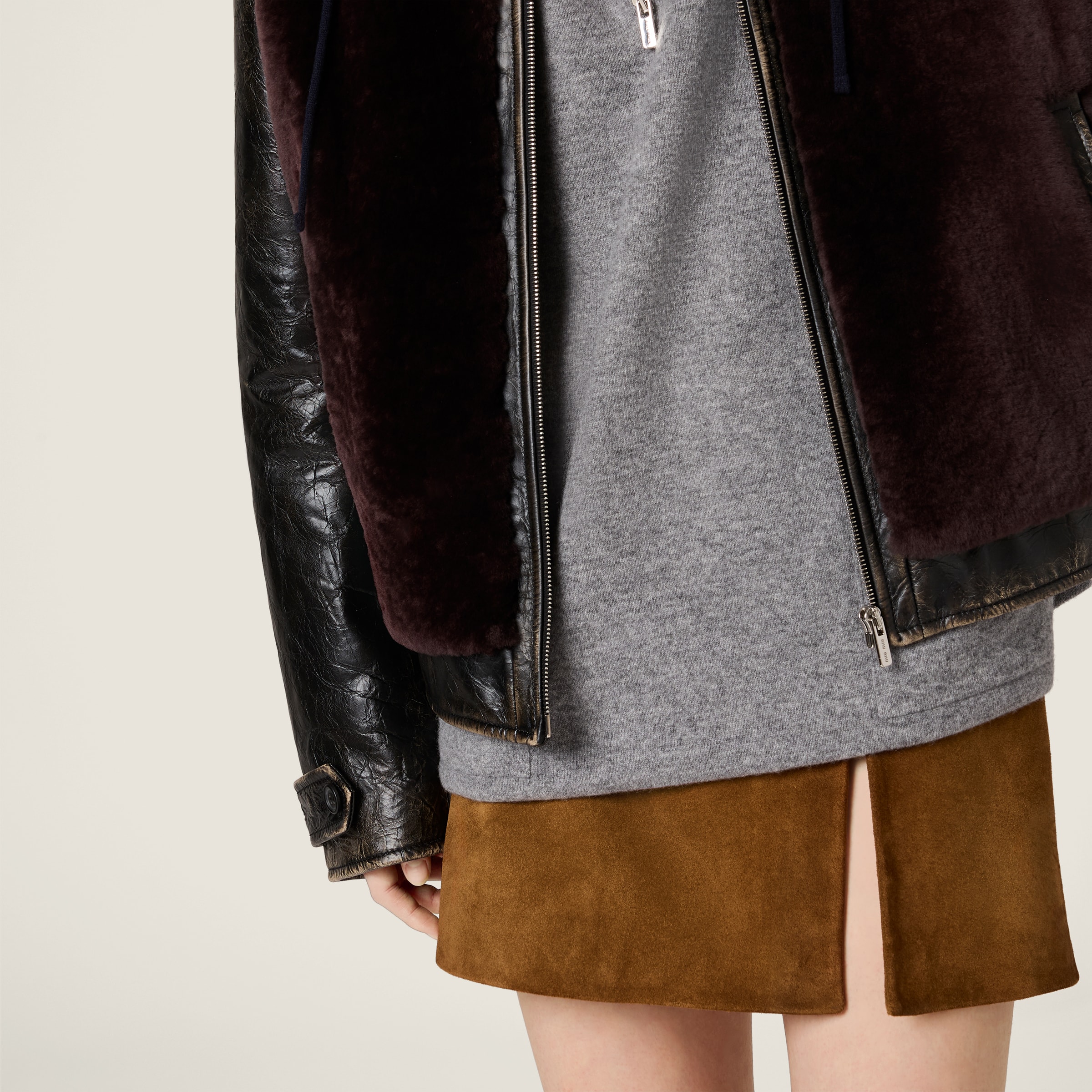 Miu Miu Waxed Suede Leather Miniskirt In Brown