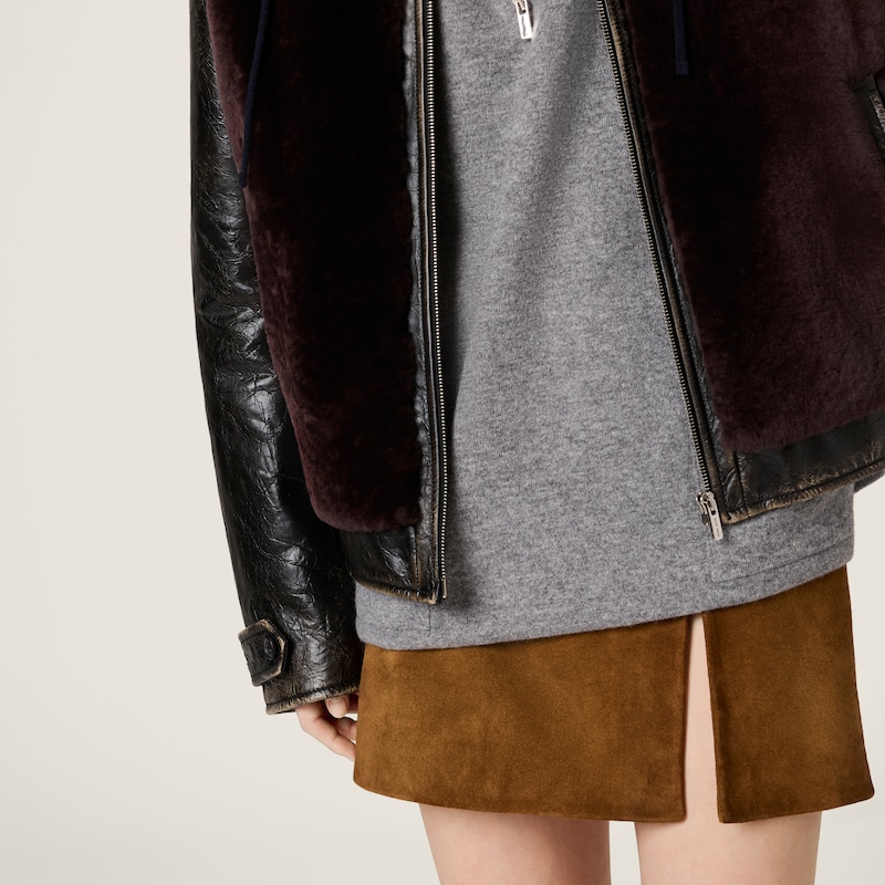 Waxed suede leather miniskirt