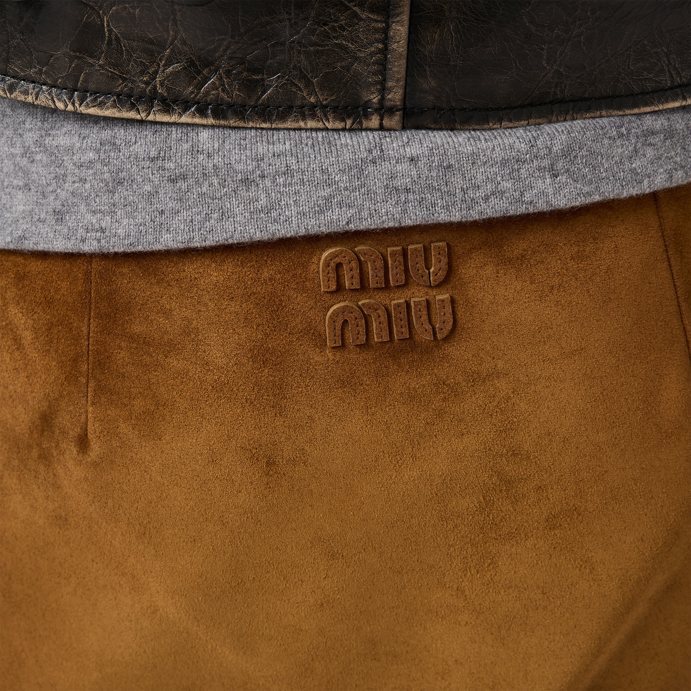Waxed suede leather miniskirt - thumbnail 5