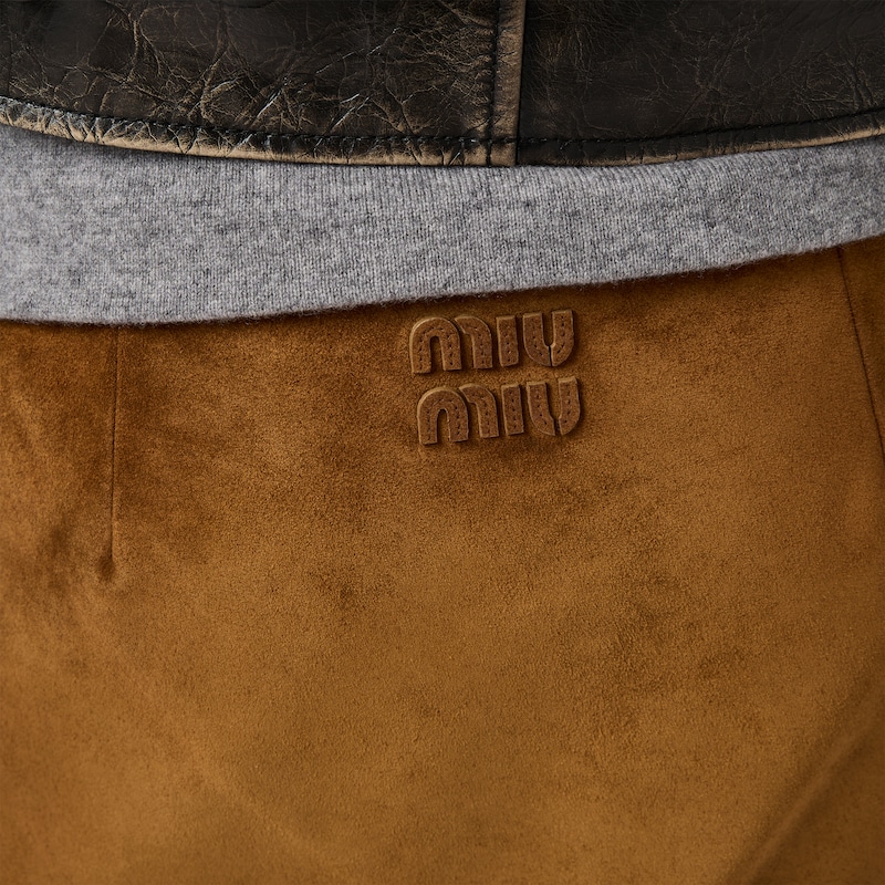 Waxed suede leather miniskirt