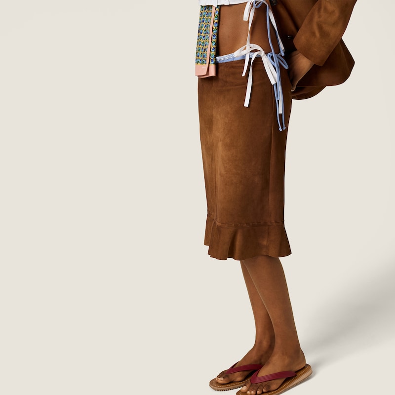 Waxed suede skirt