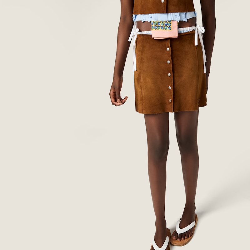 Waxed suede miniskirt