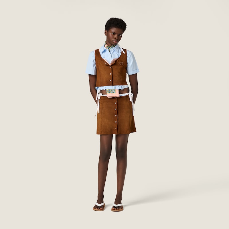 Waxed suede miniskirt