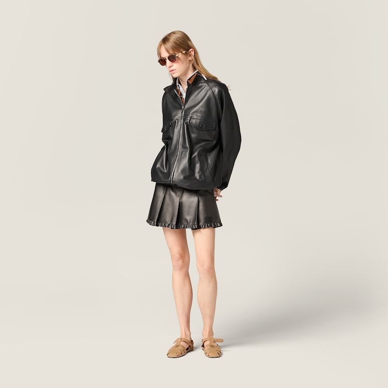 Jupe plissée en cuir nappa