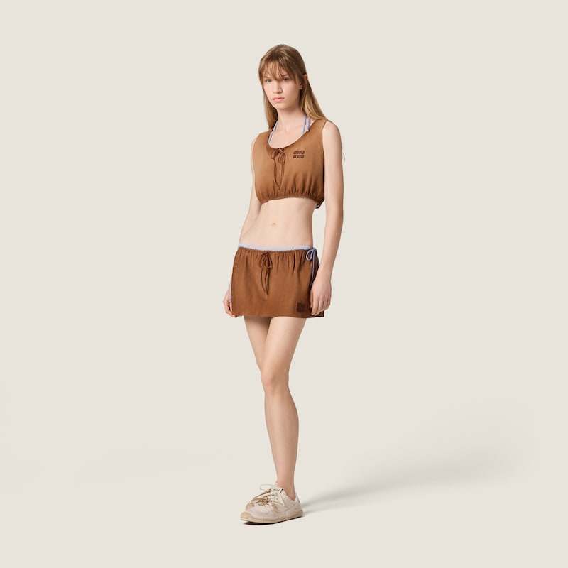 Waxed suede miniskirt