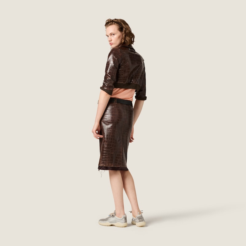 Croco-embossed leather skirt