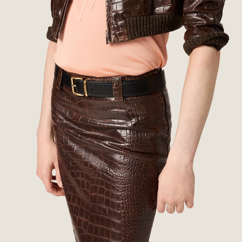 Croco-embossed leather skirt