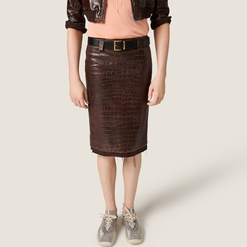 Croco-embossed leather skirt