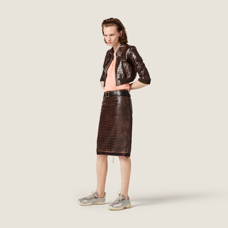 Croco-embossed leather skirt