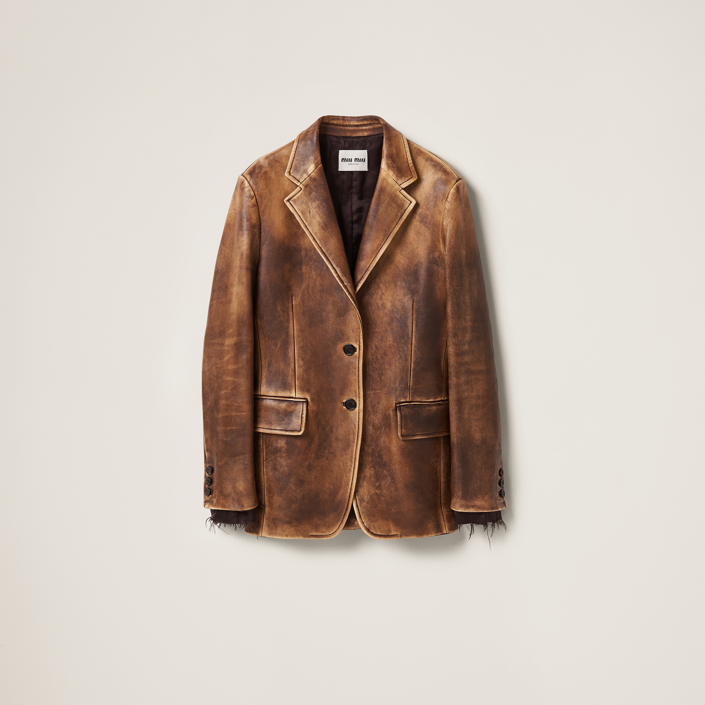 Miu miu oversized leather outlet jacket