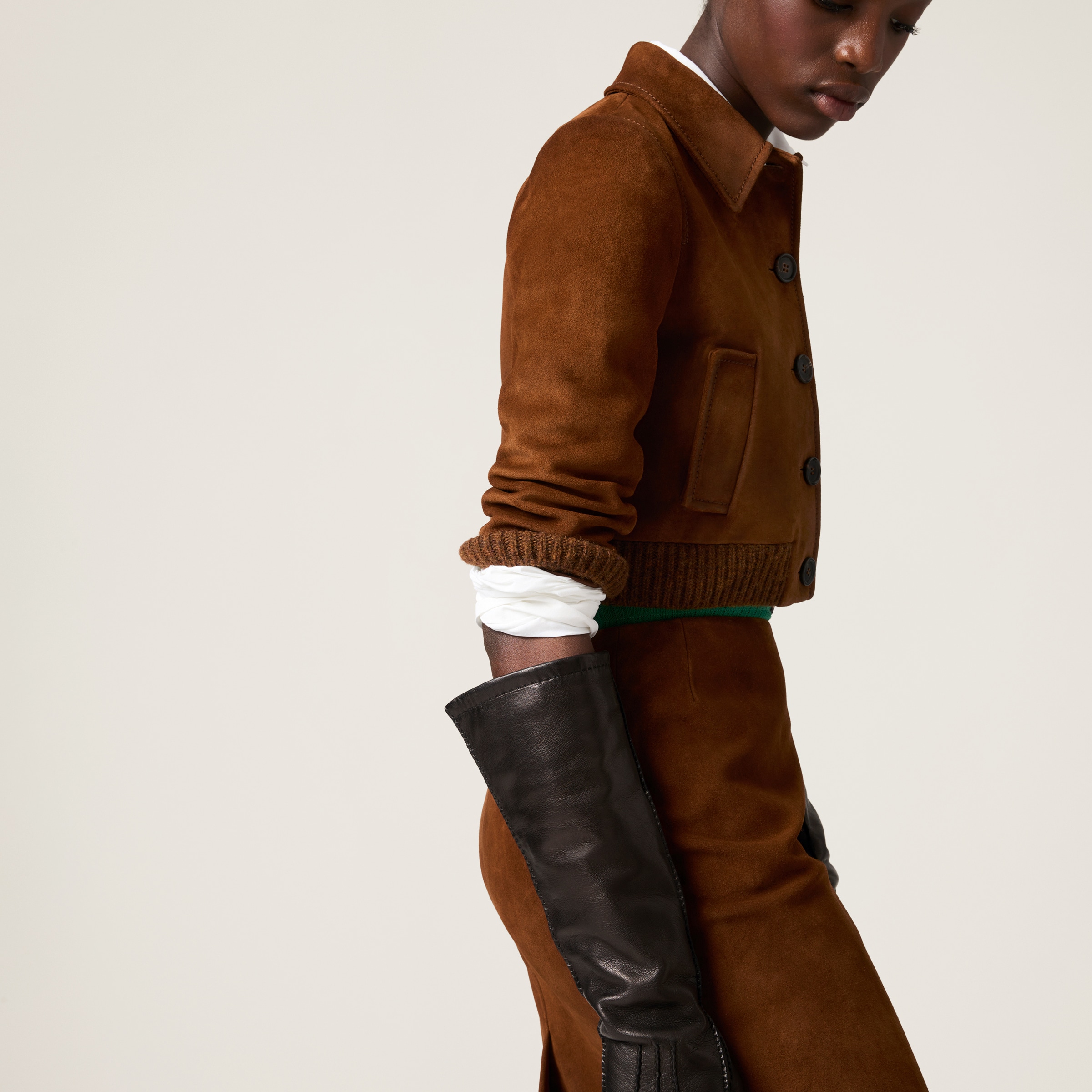 Hazelnut Cropped Suede Jacket | Miu Miu Hazelnut Cropped Suede Jacket | Miu Miu