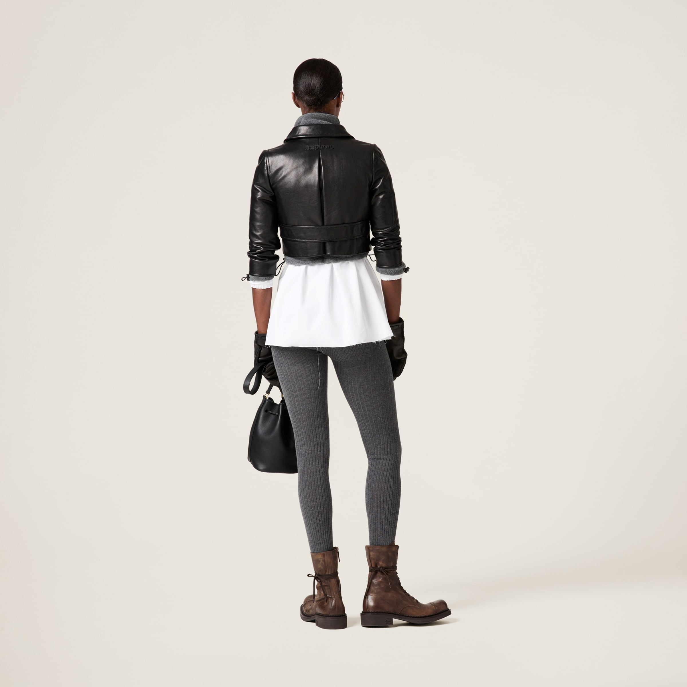 Miu Miu Double-breasted Leather Jacket In Black
