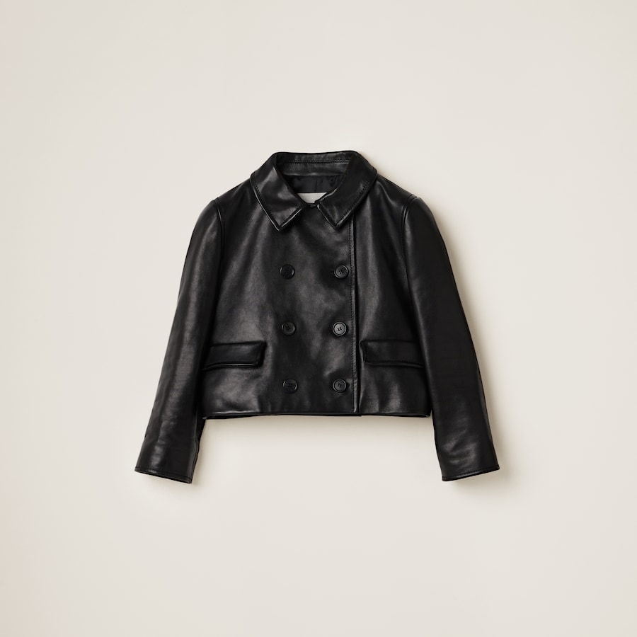Black Double breasted Leather Jacket Miu Miu