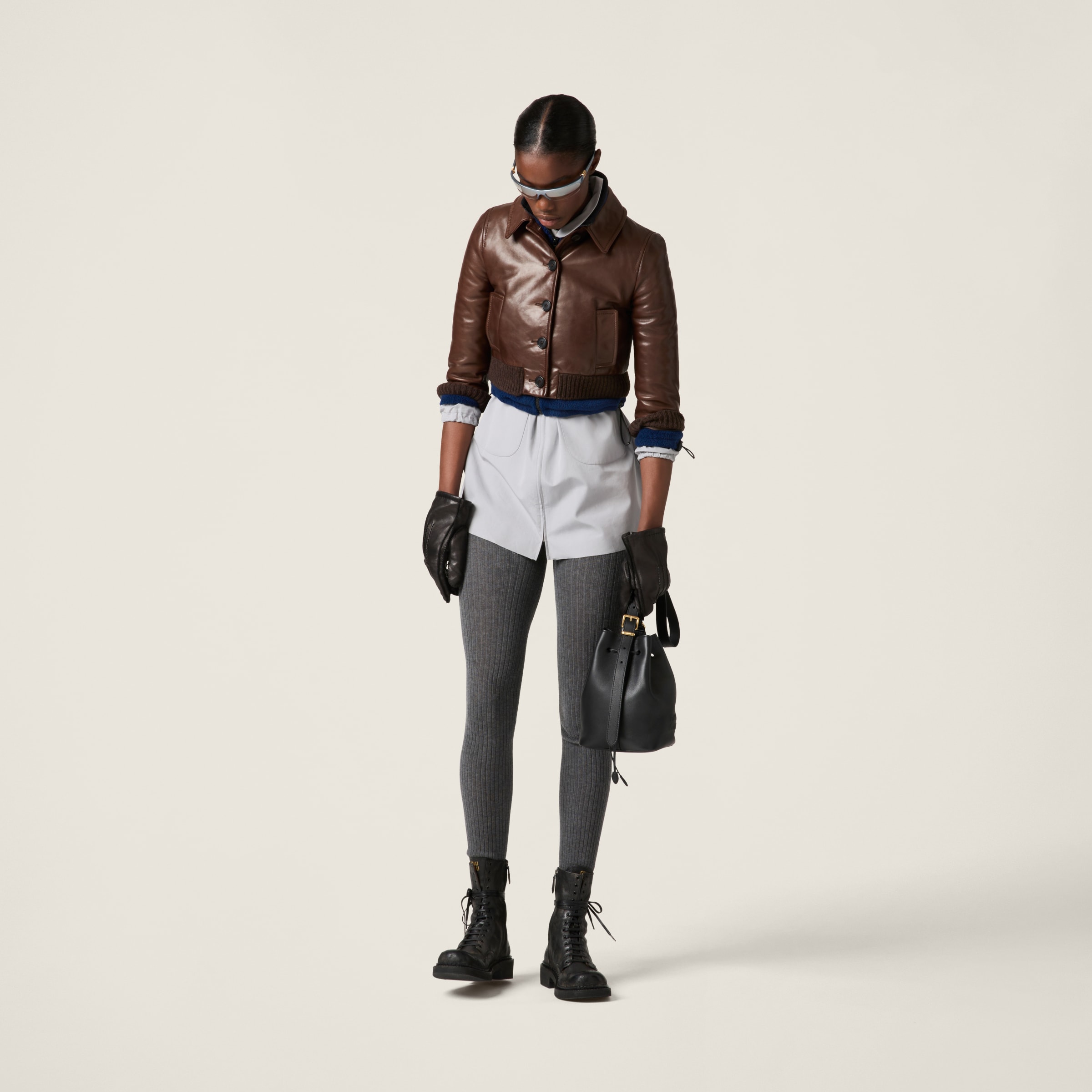 Sienna Cropped Leather Jacket | Miu Miu