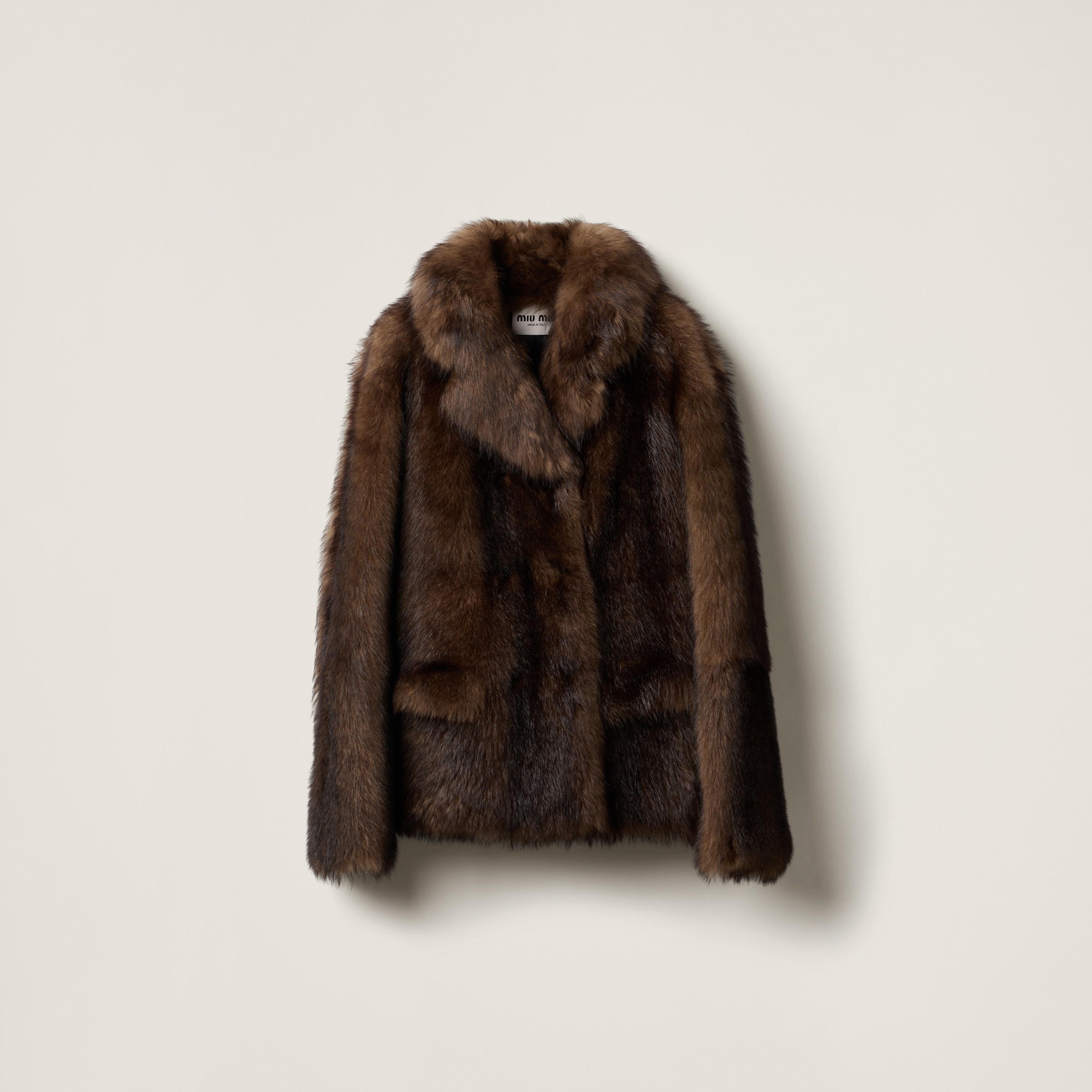 Dark Brown Double breasted Shearling Jacket Miu Miu
