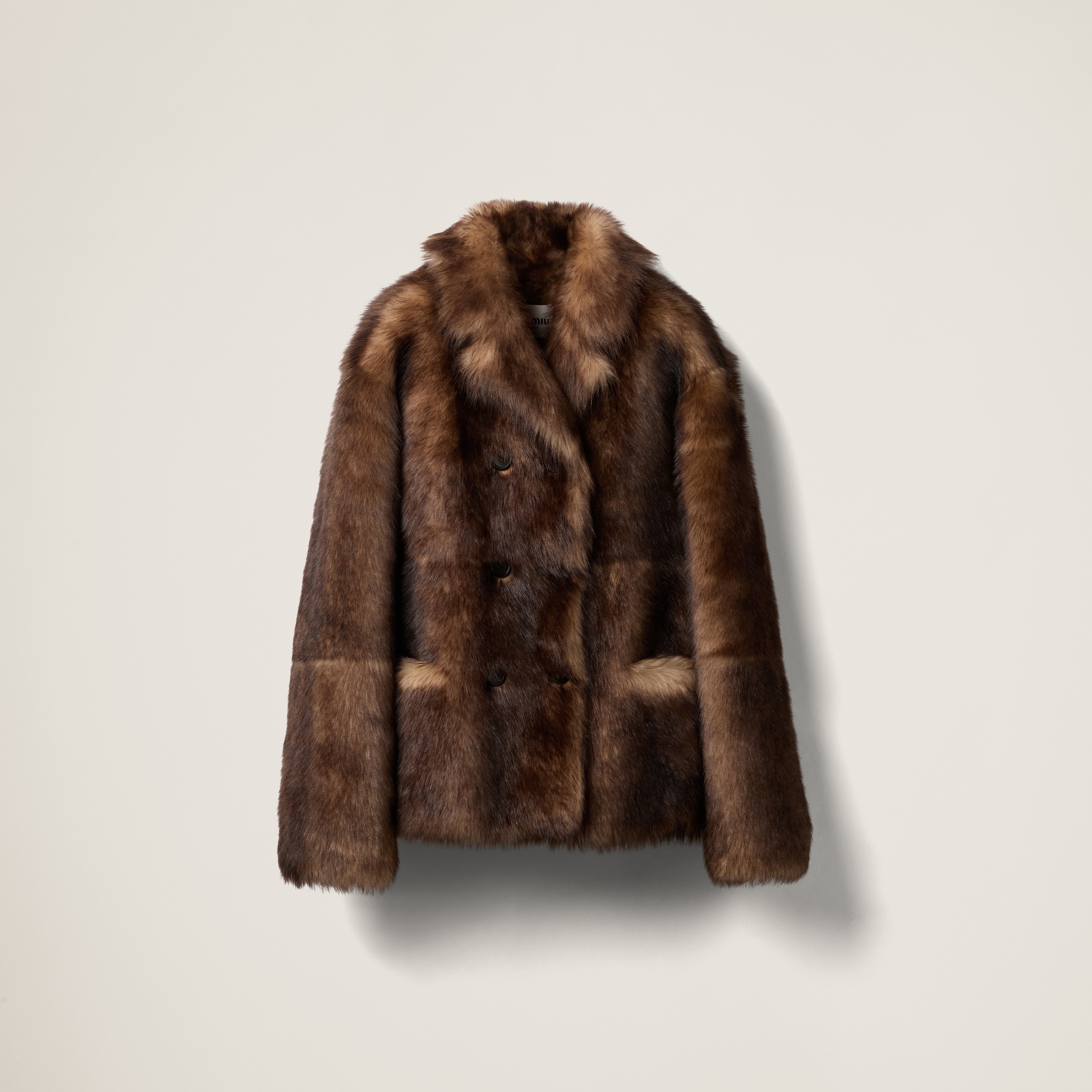 Camel Brown Double breasted Shearling Jacket Miu Miu