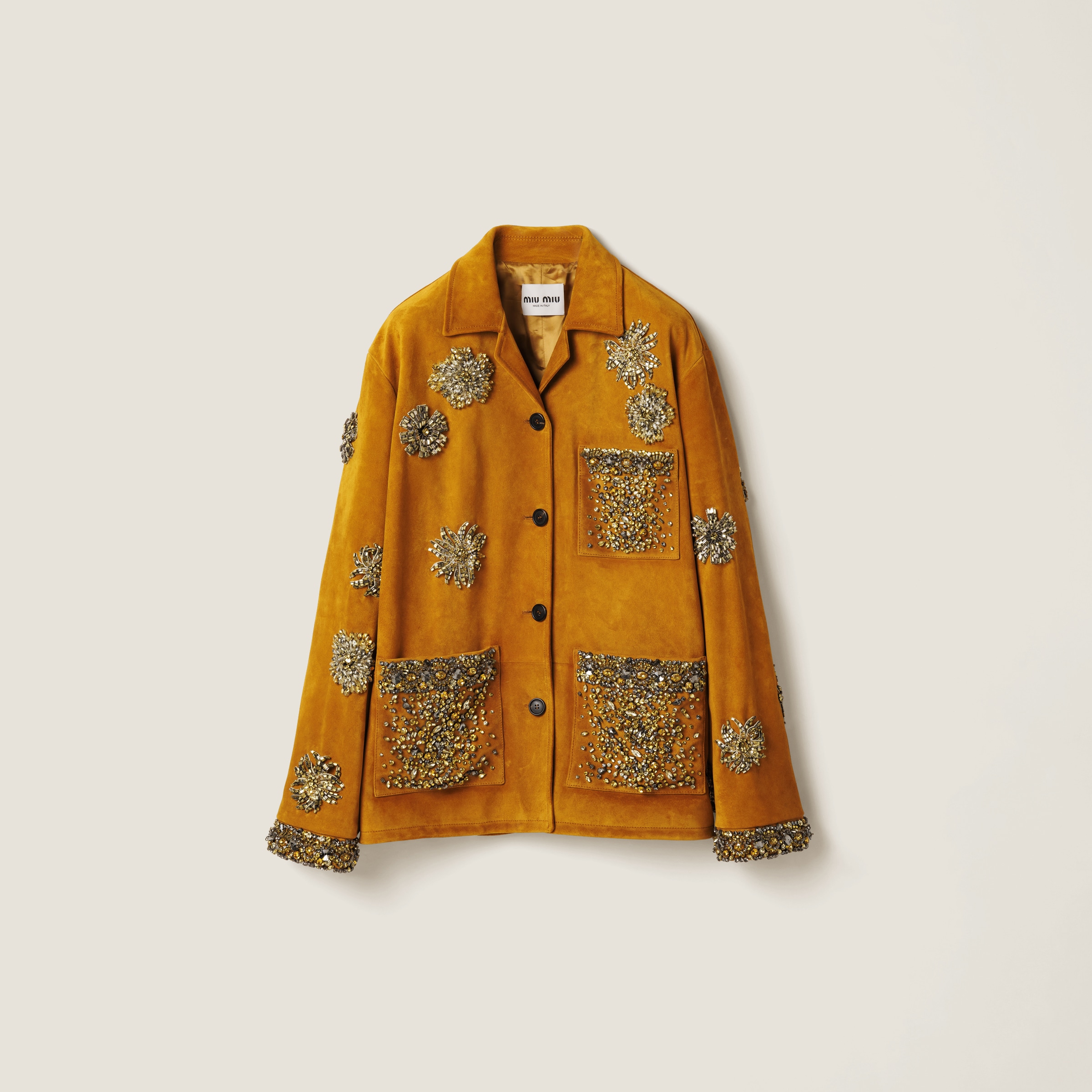 Miu Miu Embroidered Suede Jacket In Whiskey