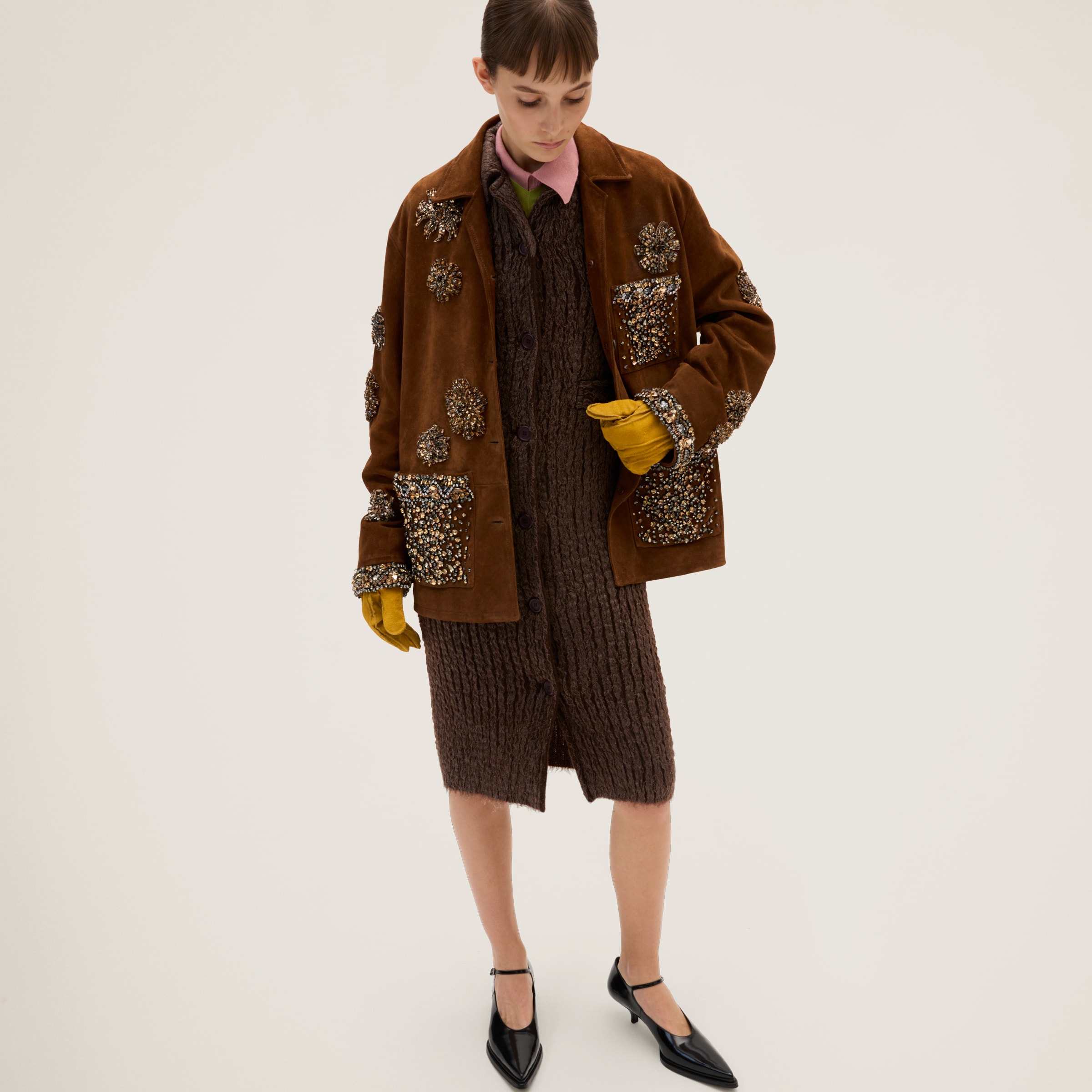 黒シャツパーカー革財布デニム金ピアスバッグにMIUMIUワンピース 布質亞麻手提袋黑色/棕褐色| Miu Miu