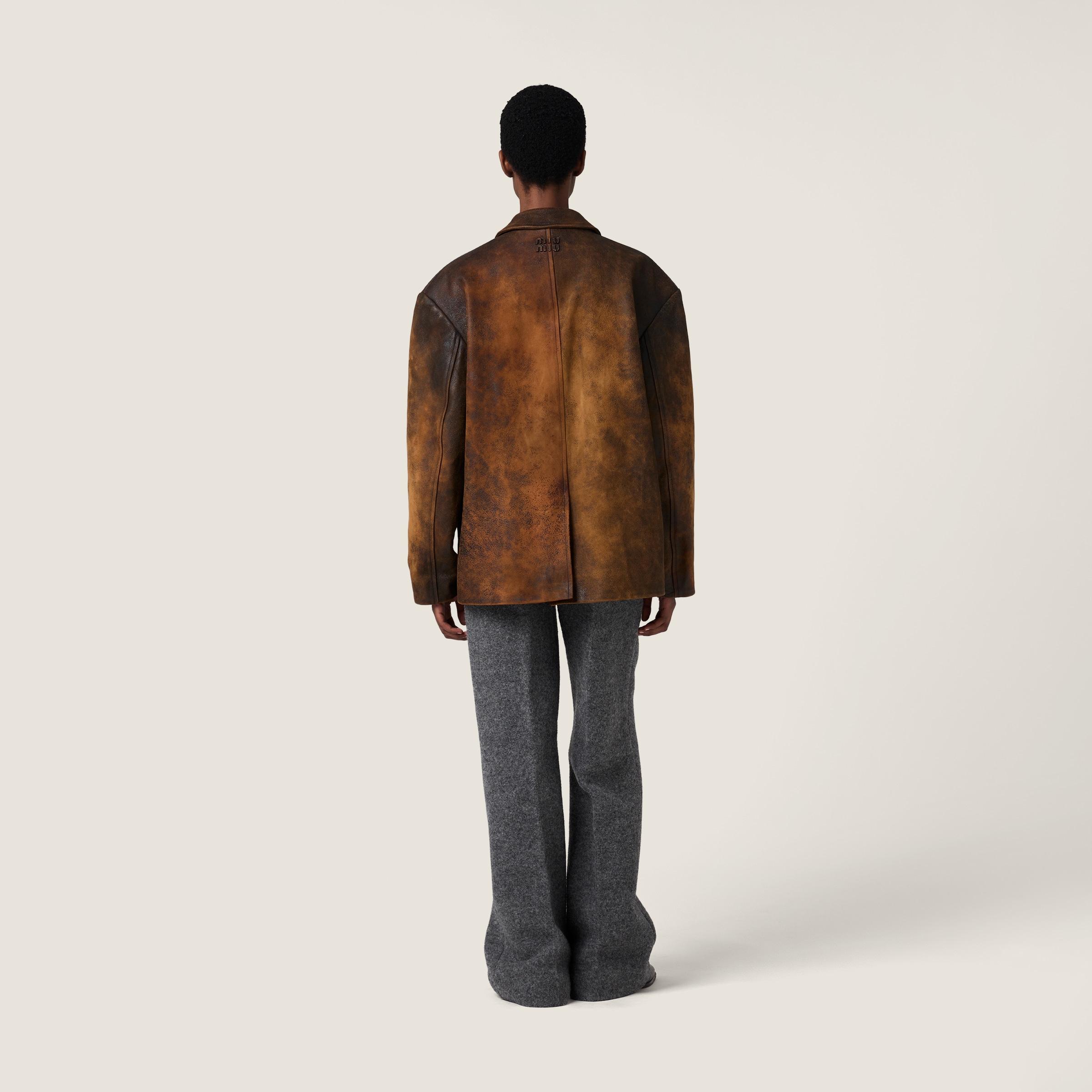 Miu Miu Waxed Suede Leather Jacket In Brown