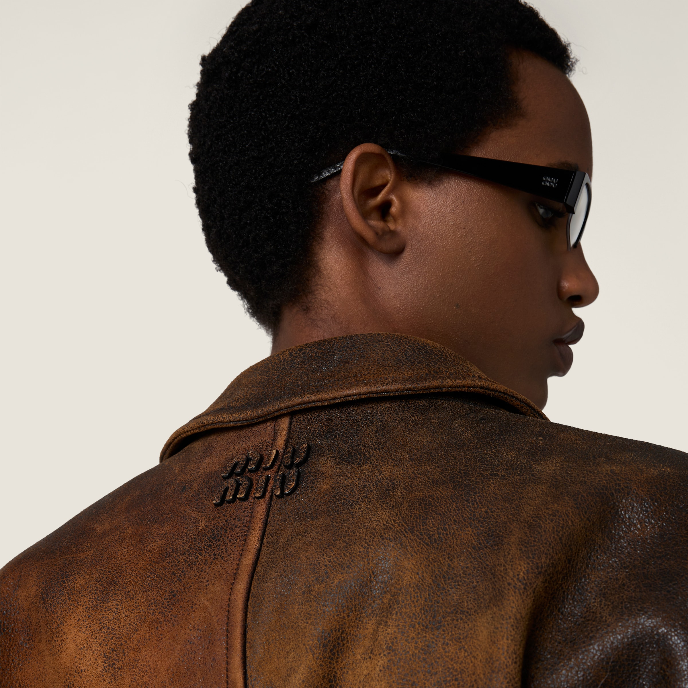 Cognac Waxed Suede Leather Jacket | Miu Miu - United States